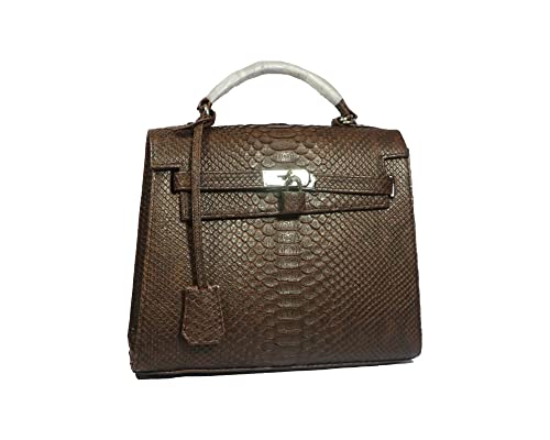 Python Snake Skin Brown Leather Satchel & Wallet Set for Women - Elegant Handbag for Office, Party & Daily Use