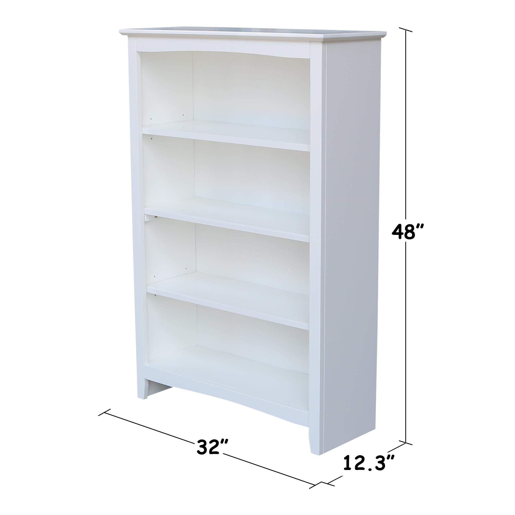 International Concepts 4-Shelf Shaker Bookcase - 48 Inch Height White Wooden Bookcase for Living Room, Office, or Library Storage