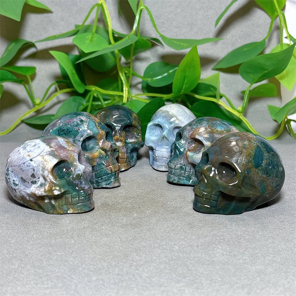 Natural Ocean Jasper Skull Crystal - Healing Quartz Stone for Reiki, Meditation & Spiritual Energy - Handcrafted Home Decor & Unique Gift for Crystal Lovers (Perfect for Yoga Spaces, Altars & Healing Rooms)