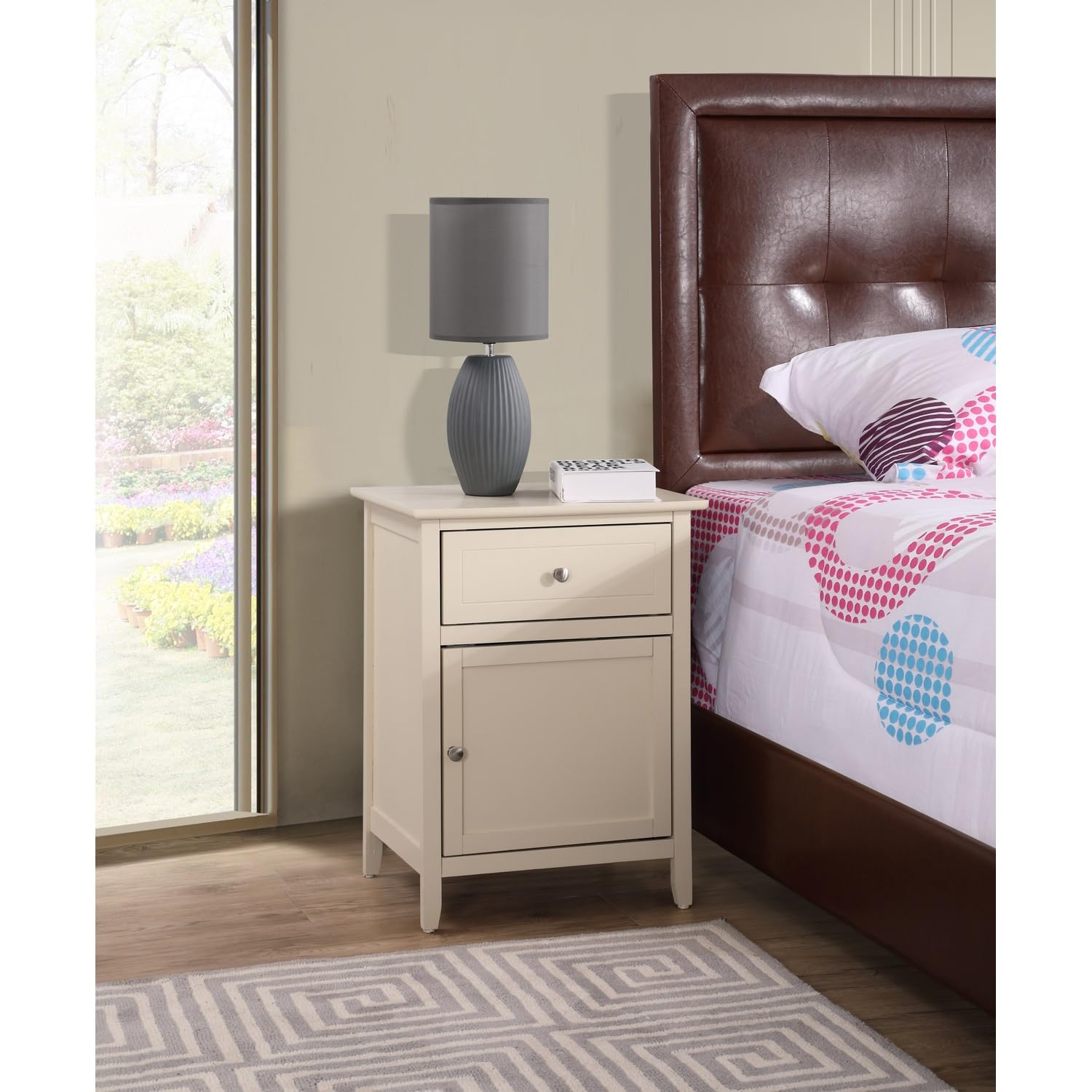 Lzzy 1-Drawer Beige Nightstand - 25