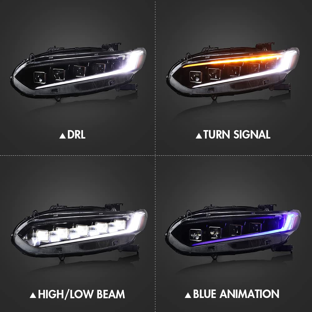 2018-2022 Honda Accord LED Headlights Assembly - 5 Lens Matrix Projector with Halo DRL & Sequential Turn Signals - Bugatti Style Replacement Headlamps (1 Pair) - Perfect for Night Driving & Car Customization