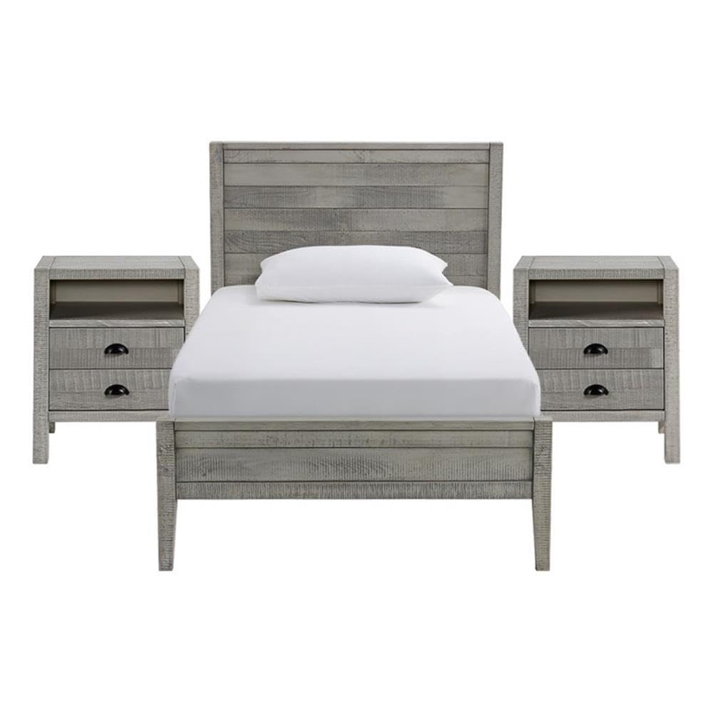 Alaterre Windsor 3-Piece Twin Bedroom Set with Panel Bed & 2 Nightstands - Driftwood Gray - Perfect for Kids' Rooms, Guest Bedrooms & Small Spaces
