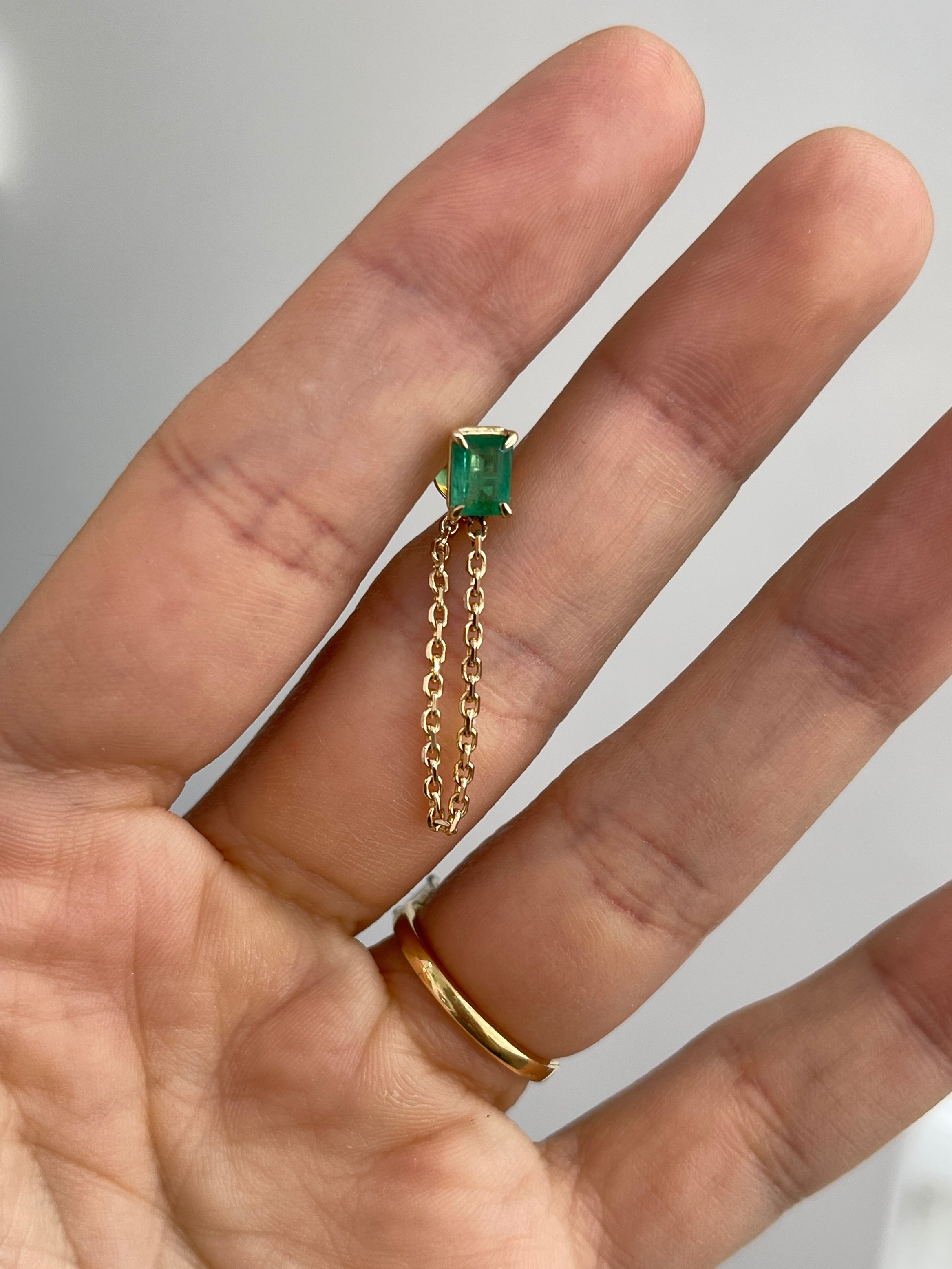 14K Gold Single Emerald Cut Stud Earrings for Women - Dainty Green Gemstone Jewelry for Everyday Wear, Gift Giving & Special Occasions