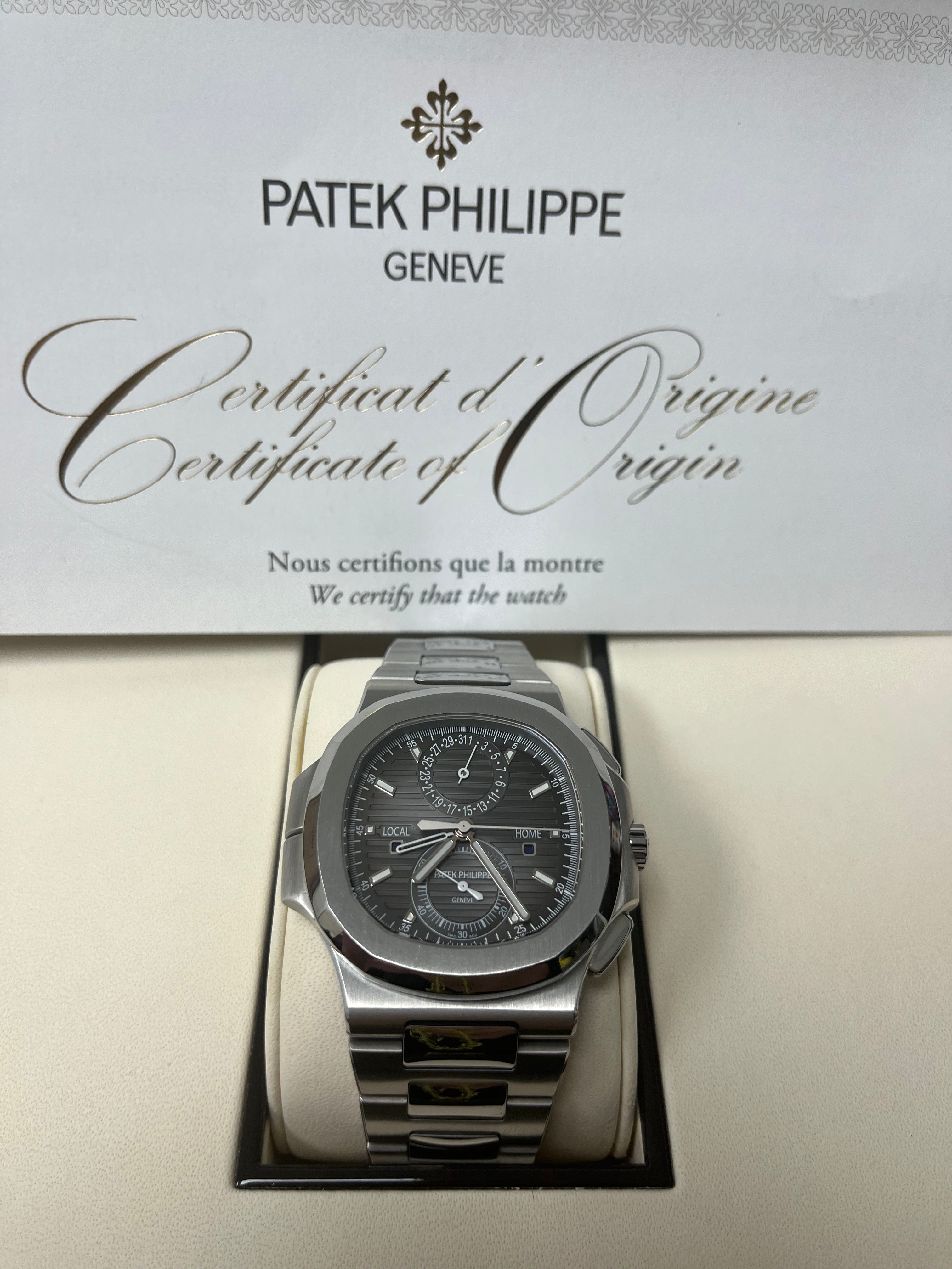 Patek Philippe Nautilus 5990/1A 001 Stainless Steel Watch with Black Graduated Dial - Luxury Men's Chronograph Timepiece for Business Travel & Formal Occasions