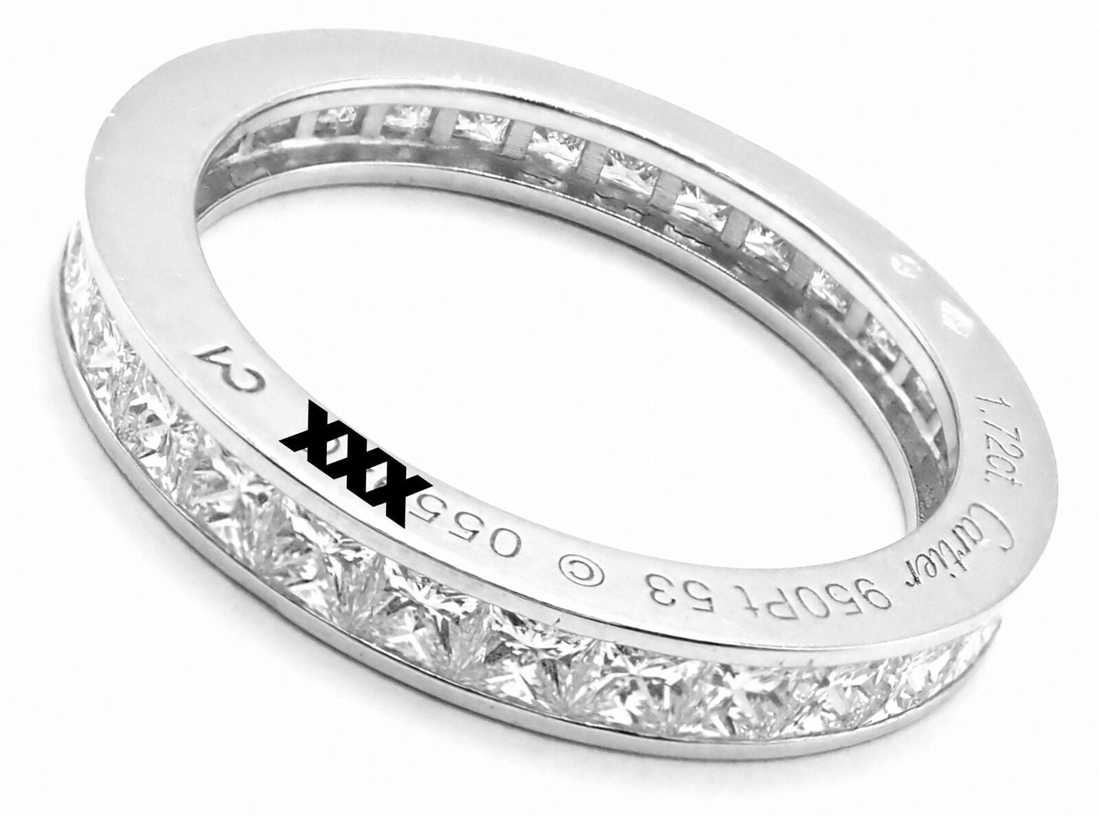 Cartier Platinum Princess Cut Diamond Eternity Wedding Band Ring - Size 53 (US 6.75) - Luxury Jewelry for Anniversary, Engagement & Special Occasions
