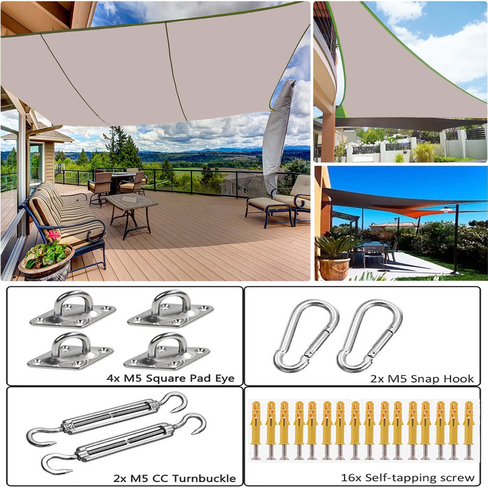 Rectangle Waterproof Sun Shade Sail Canopy - UV Block Outdoor Patio Cover for Garden, Backyard & Pool Area | Durable Shade Cloth Shelter for Sun Protection & Relaxation