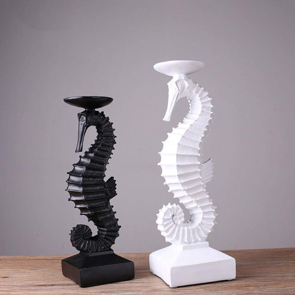 Resin Seahorse Sculpture Statue - Miniature Candle Holder for Home Decor, White & Black Decorative Figurine - Perfect for Coastal Theme, Beach House, Bathroom & Living Room Decor