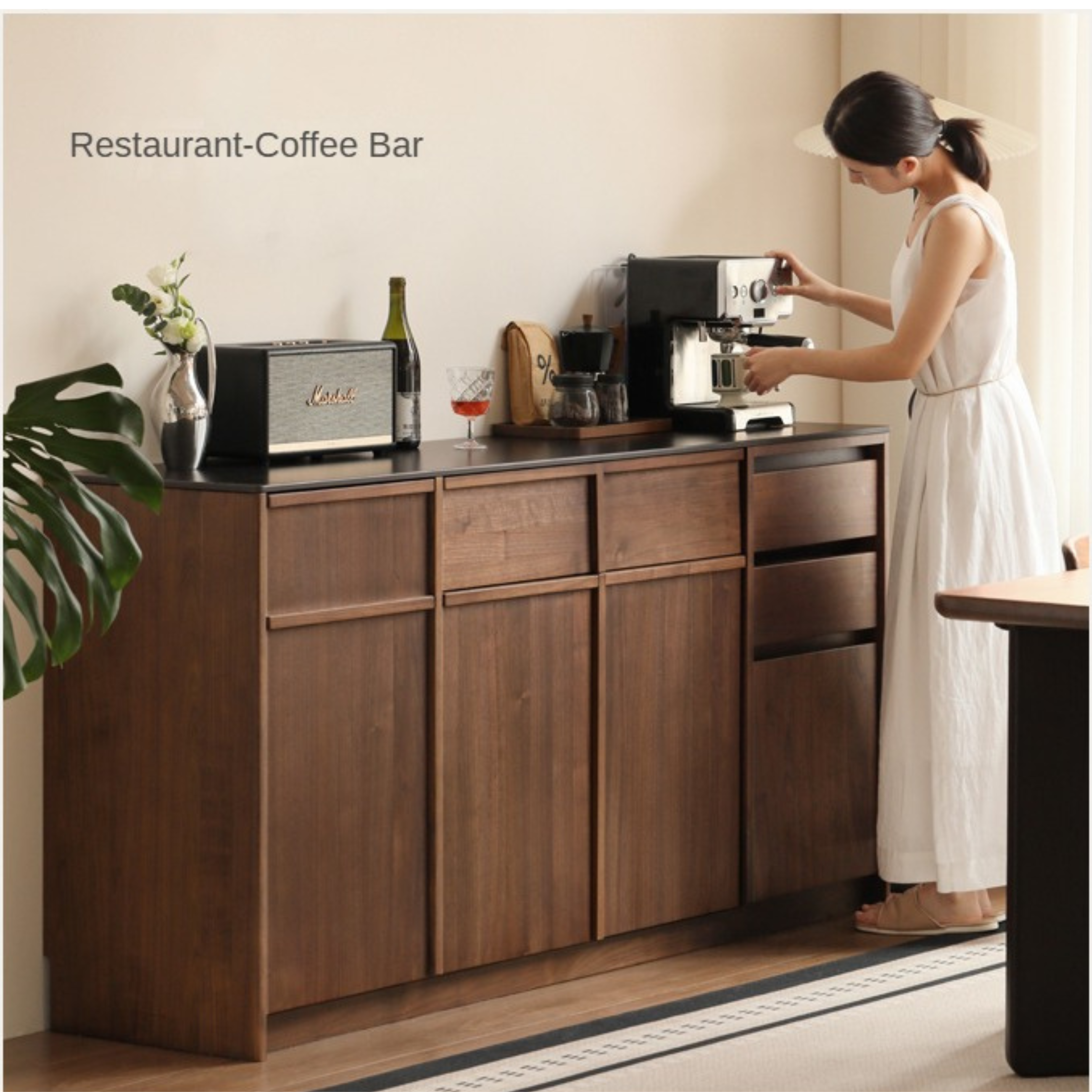 Premium Black Walnut Solid Wood Sideboard Buffet - Modern Light Luxury Dining Room Storage Cabinet for Formal Entertaining & Everyday Use