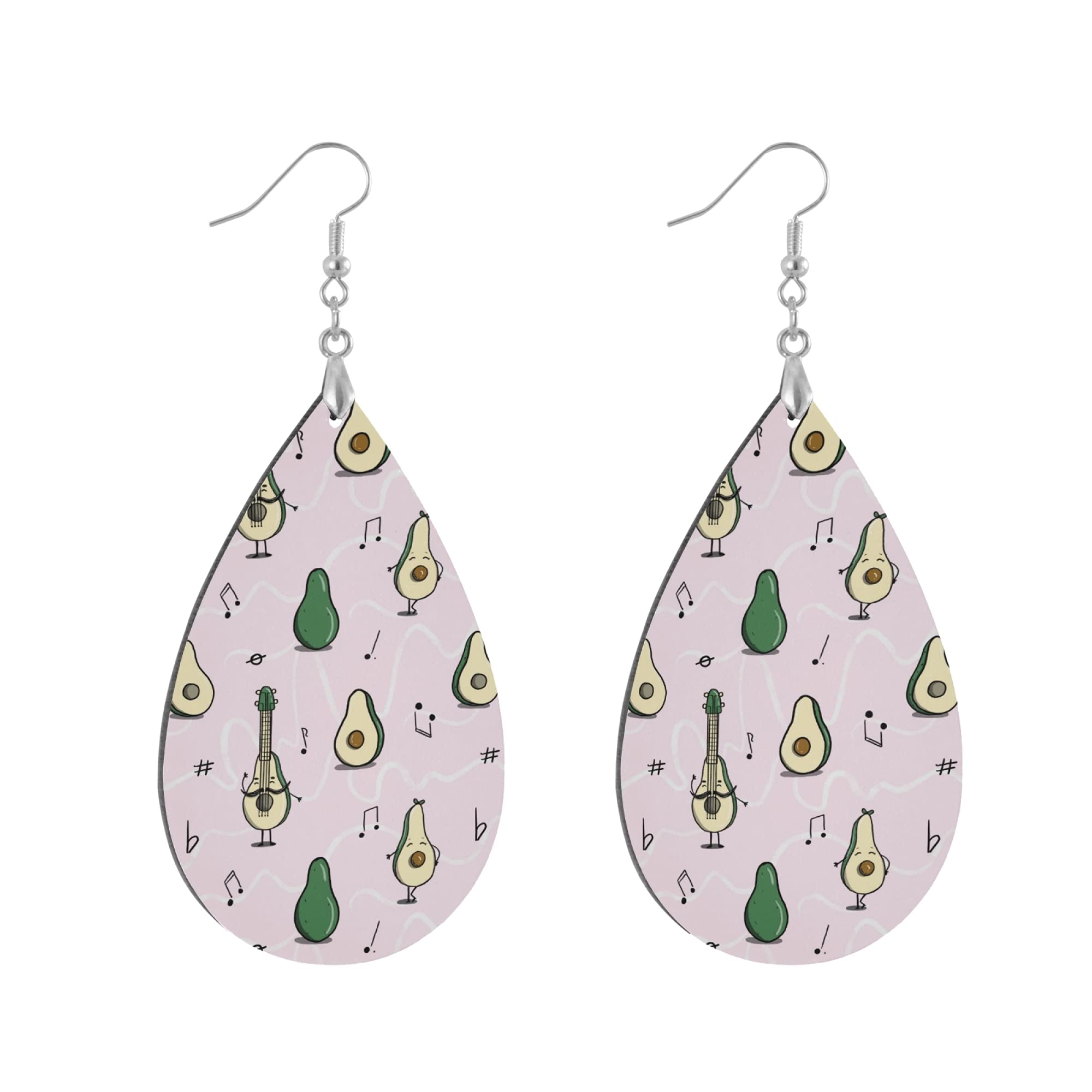 UNISE Avocado & Ukulele Drop Dangle Earrings - Sterling Silver Hook Creative Unique Pendant Jewelry for Women & Girls | Perfect for Hawaiian Parties, Music Festivals & Summer Outfits