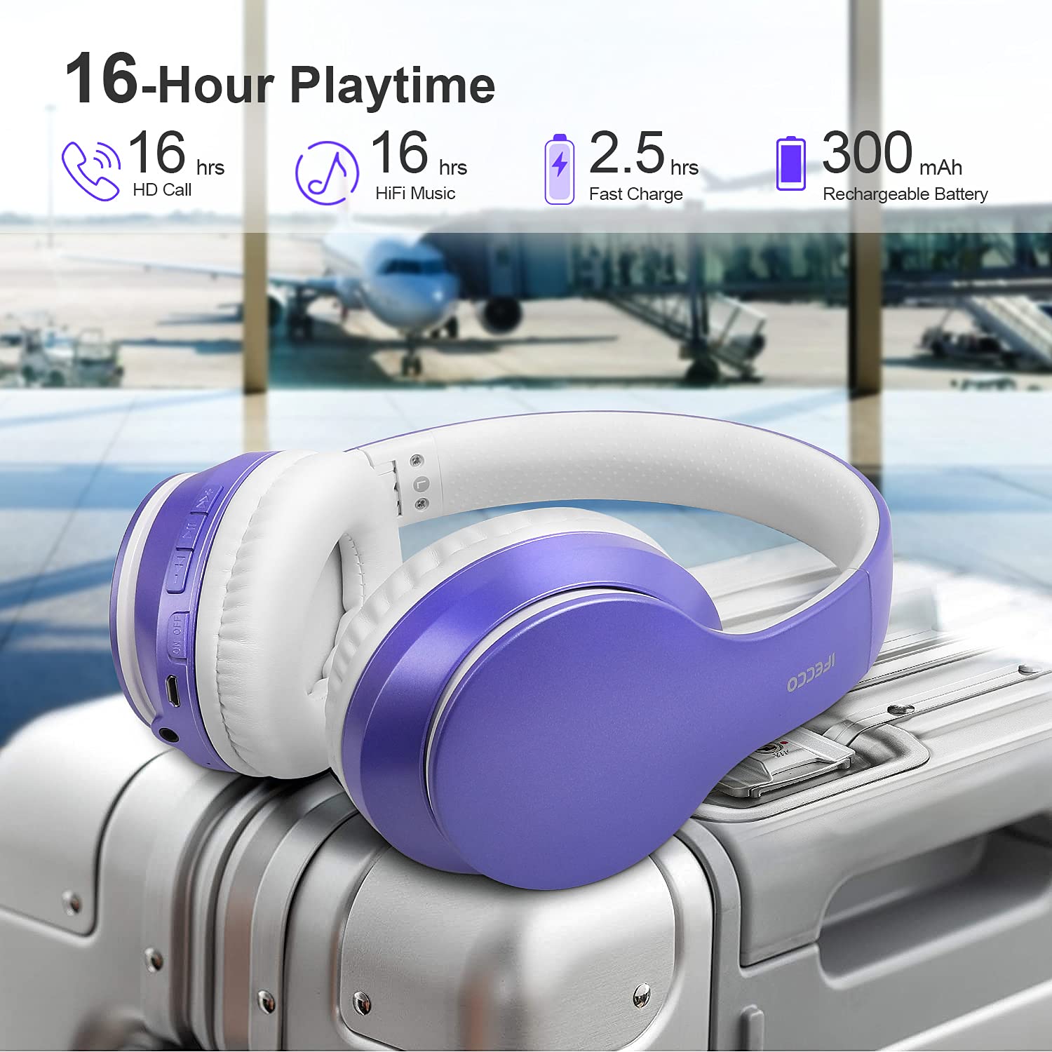 IFECCO Wireless Bluetooth Over-Ear Headphones with Built-in Mic, 3.5mm Cable for Wired Mode, Soft Earpads, 40H Battery Life & HD Stereo Sound - Perfect for Travel, Workouts & Gaming