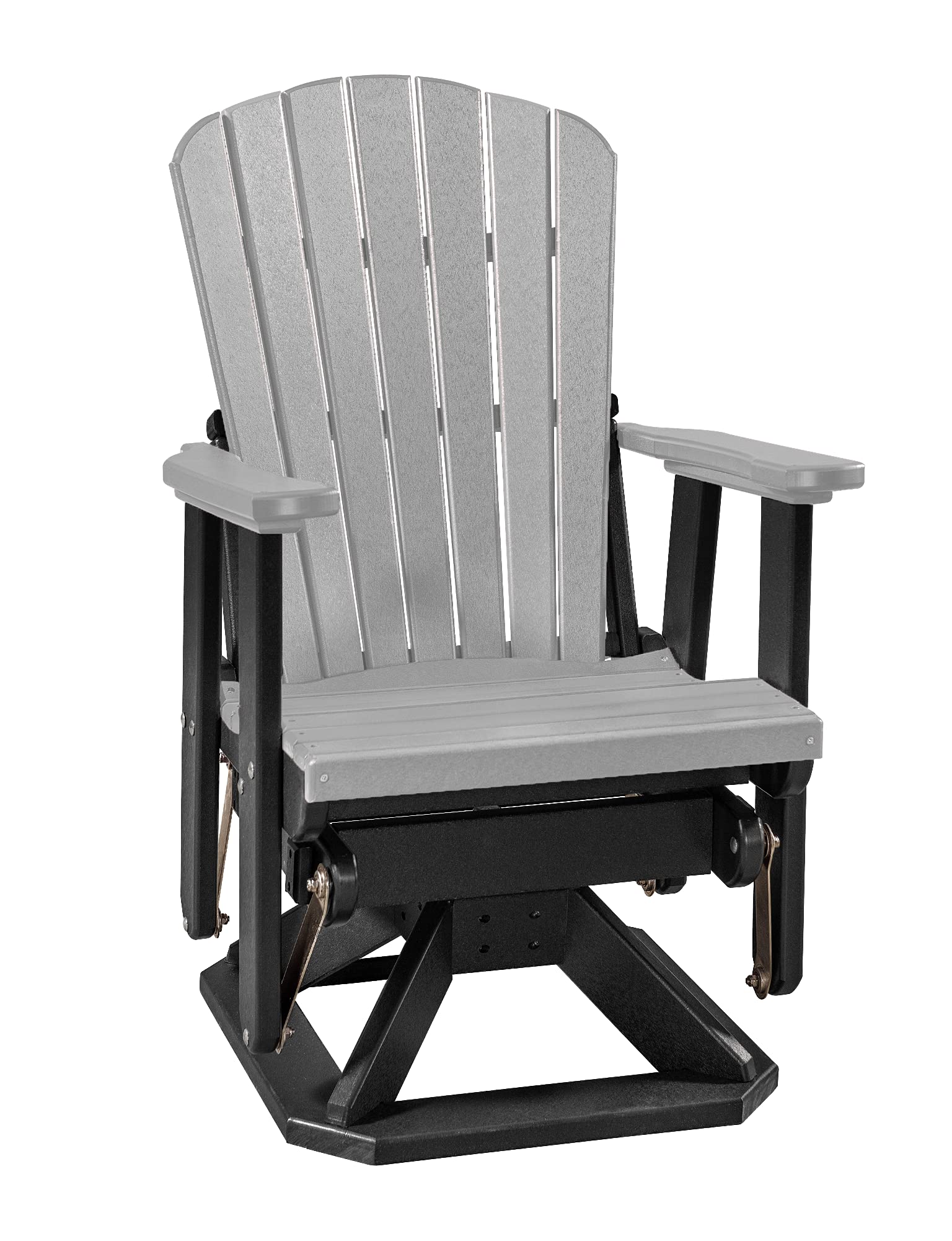 Black & Light Gray Slat Fan Back Poly Adirondack Swivel Glider Outdoor Patio Chair - Perfect for Porch, Garden, Poolside & Backyard Relaxation