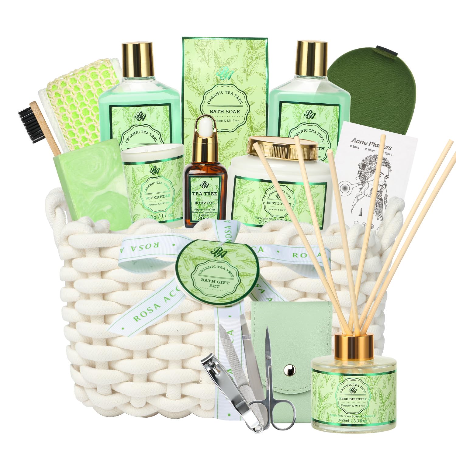 15-Piece Tea Tree Scented Spa Gift Set for Women - Includes Body Wash, Bubble Bath, Bath Soak & Manicure Set | Perfect Christmas, Birthday & Mother's Day Gifts for Her | Relaxing At-Home Spa Experience