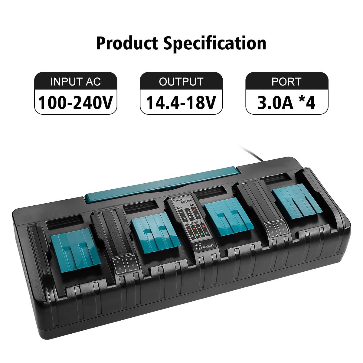 **4-Port 18V DC18SF Replacement Charger for Makita 14.4-18V Lithium Batteries (BL1830, BL1840, BL1850, BL1860, BL1815, BL1430) - Compatible with DC18SF, DC18RC, DC18RD, DC18RA - Fast Charging for Power Tools, Drills & Outdoor Equipment**
