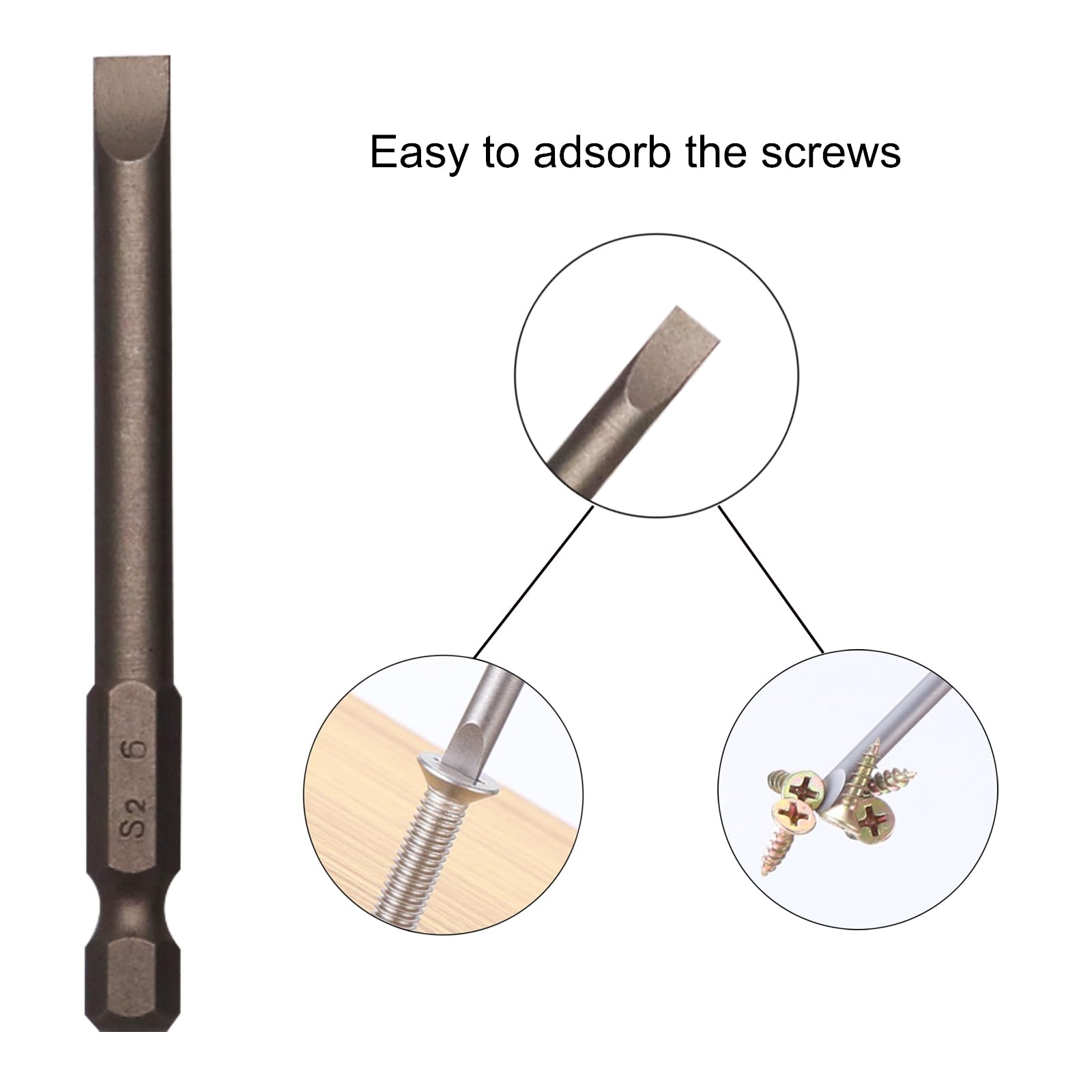 10Pcs Magnetic Flat Head Screwdriver Bits Set - 6mm (0.24