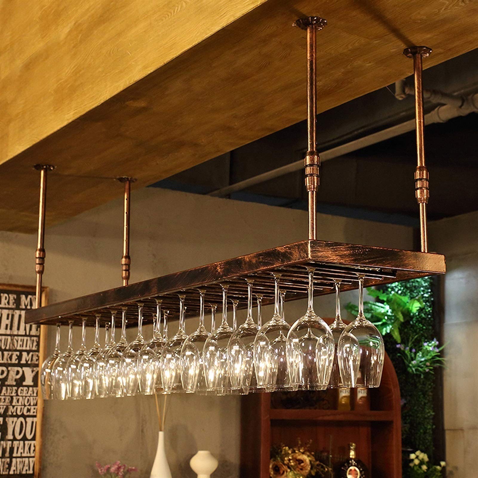 JF-TVQJ Ceiling Mount Wine Rack & Glass Holder - 60x35cm Storage Shelf for Wine Bottles & Glasses - Easy Install for Bars, Restaurants, Kitchens - Perfect for Home Wine Cellar & Commercial Use