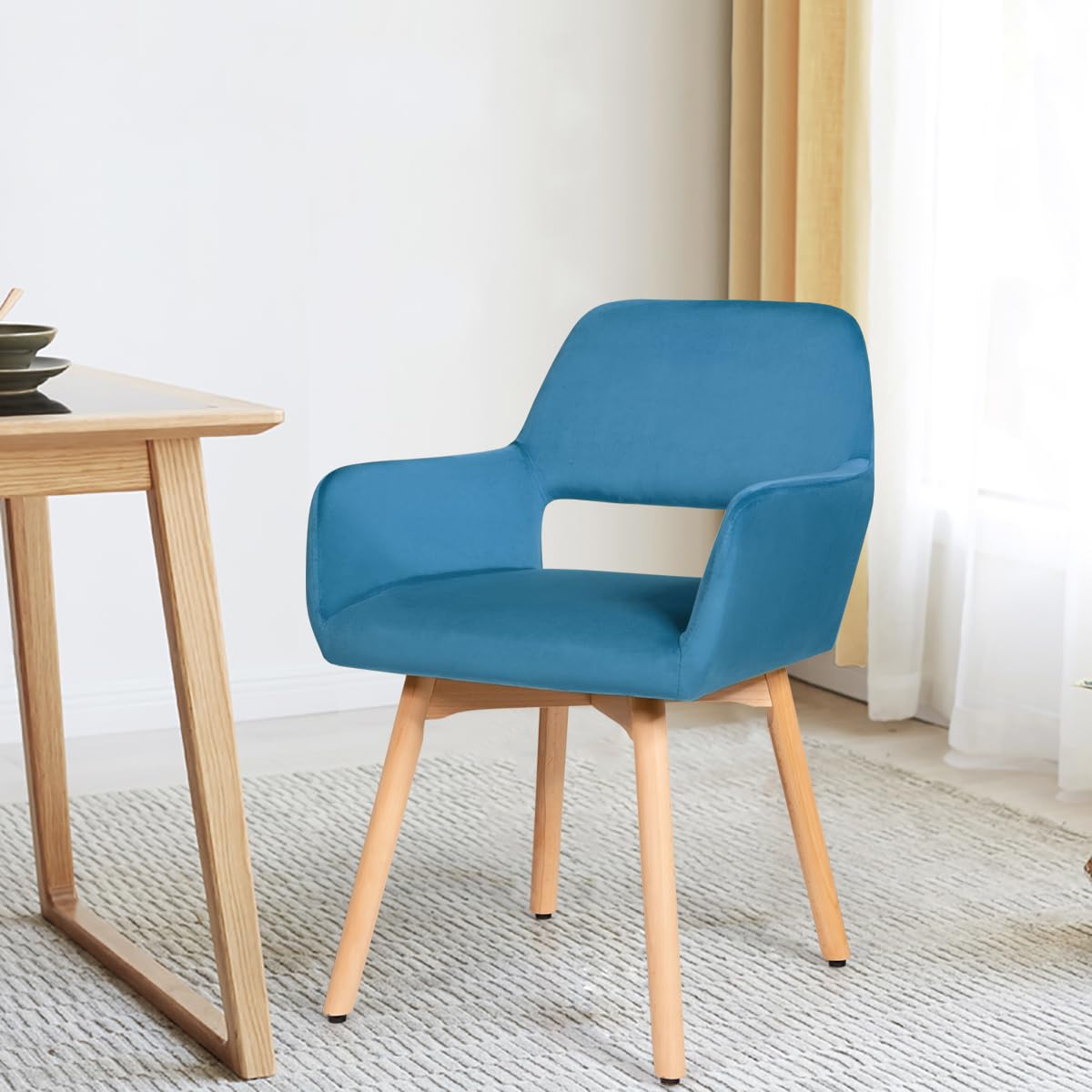 Giantex Set of 2 Velvet Dining Chairs with Wood Legs - Modern Accent Chairs for Living Room, Bedroom & Dining Room - Non-Slip Foot Pads & X-Shaped Support - Comfortable Upholstered Armchair (Turquoise, 2-Pack) - Perfect for Small Spaces, Home Office & Guest Seating