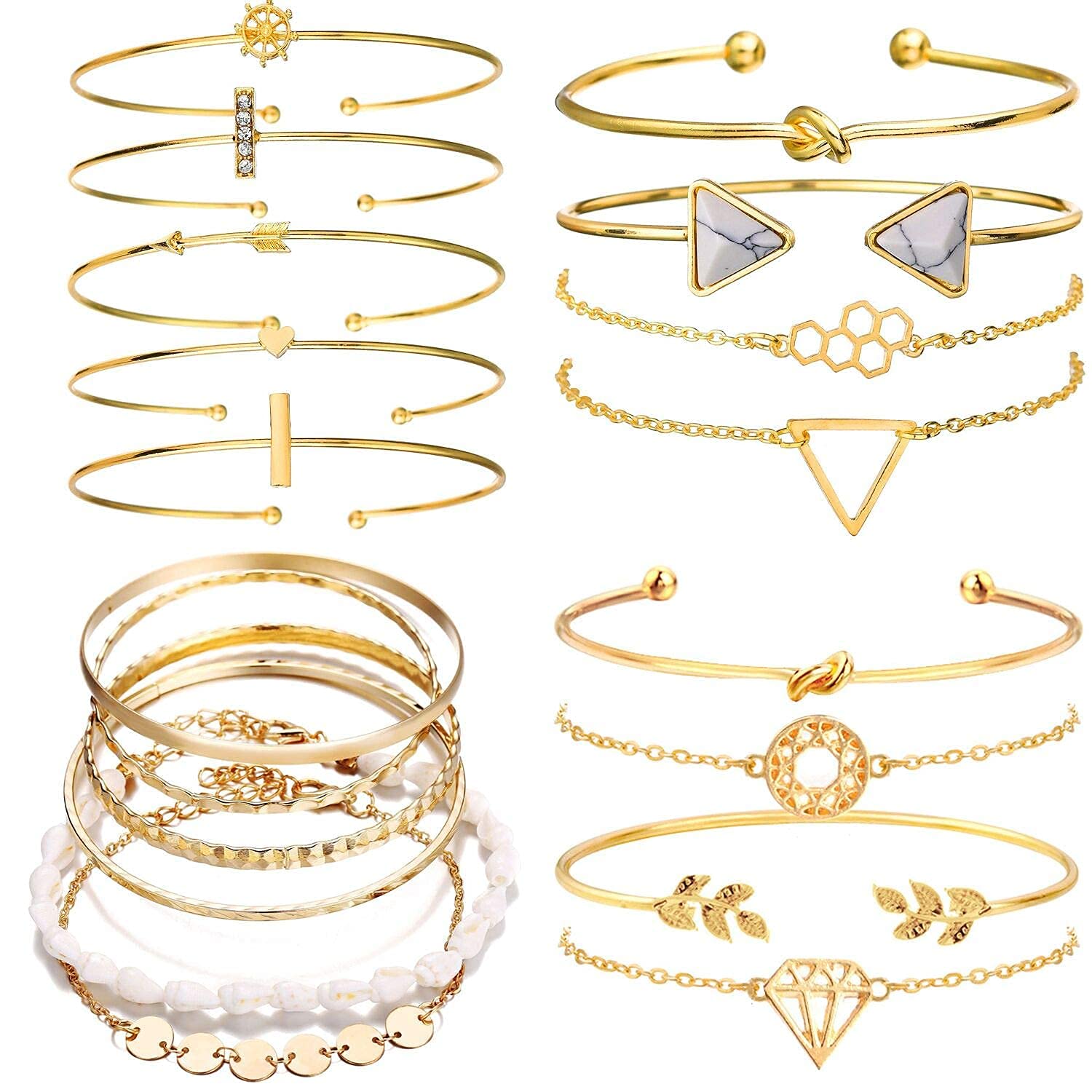 19pcs Stackable Open Cuff Wrap Bangle Bracelets for Women - Adjustable Rose Gold & Gold Jewelry Set - Perfect for Everyday Wear, Parties & Gifts