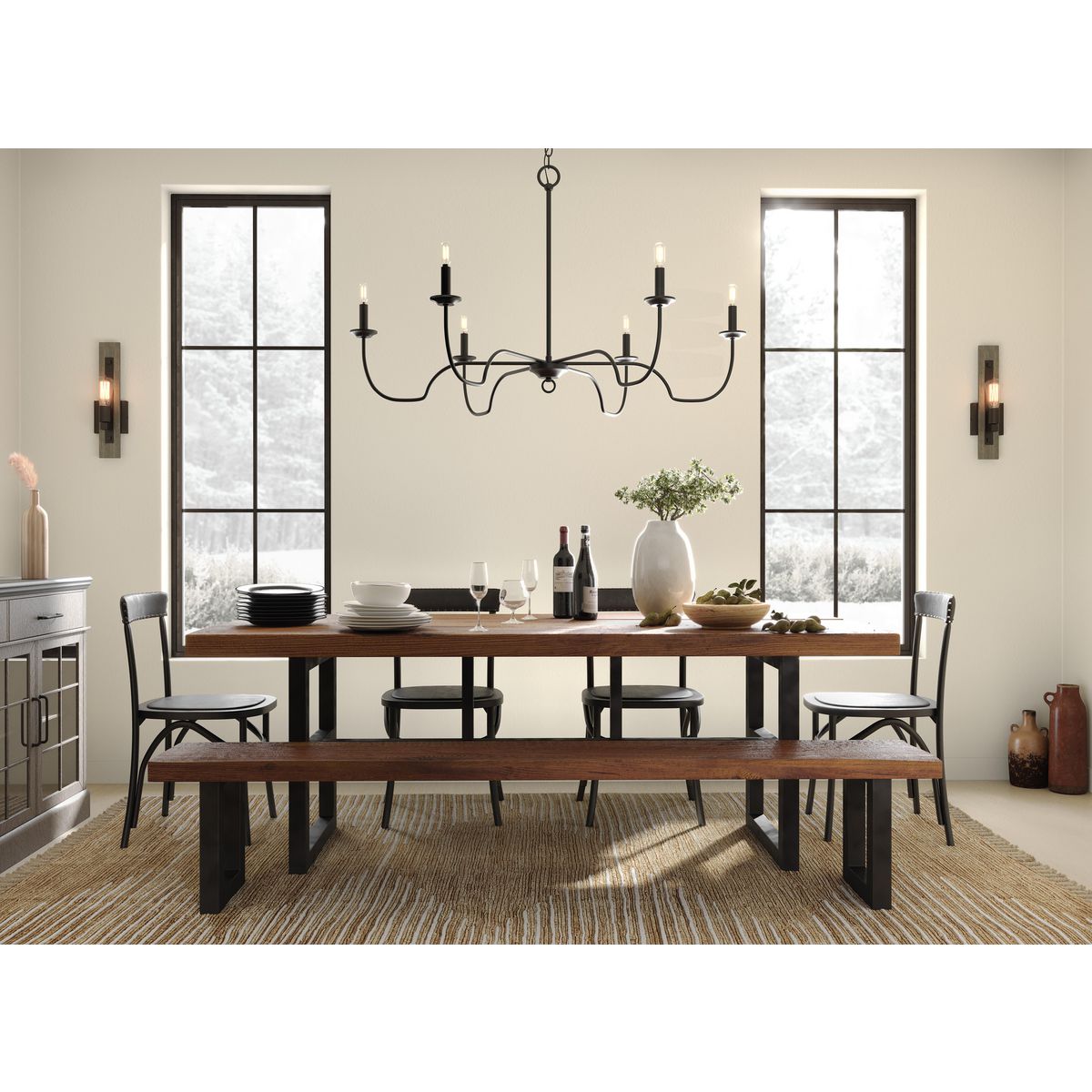 Canebrake Collection Six-Light Chandelier - Elegant Rustic Dining Room Lighting Fixture for Farmhouse, Kitchen Island & Entryway
