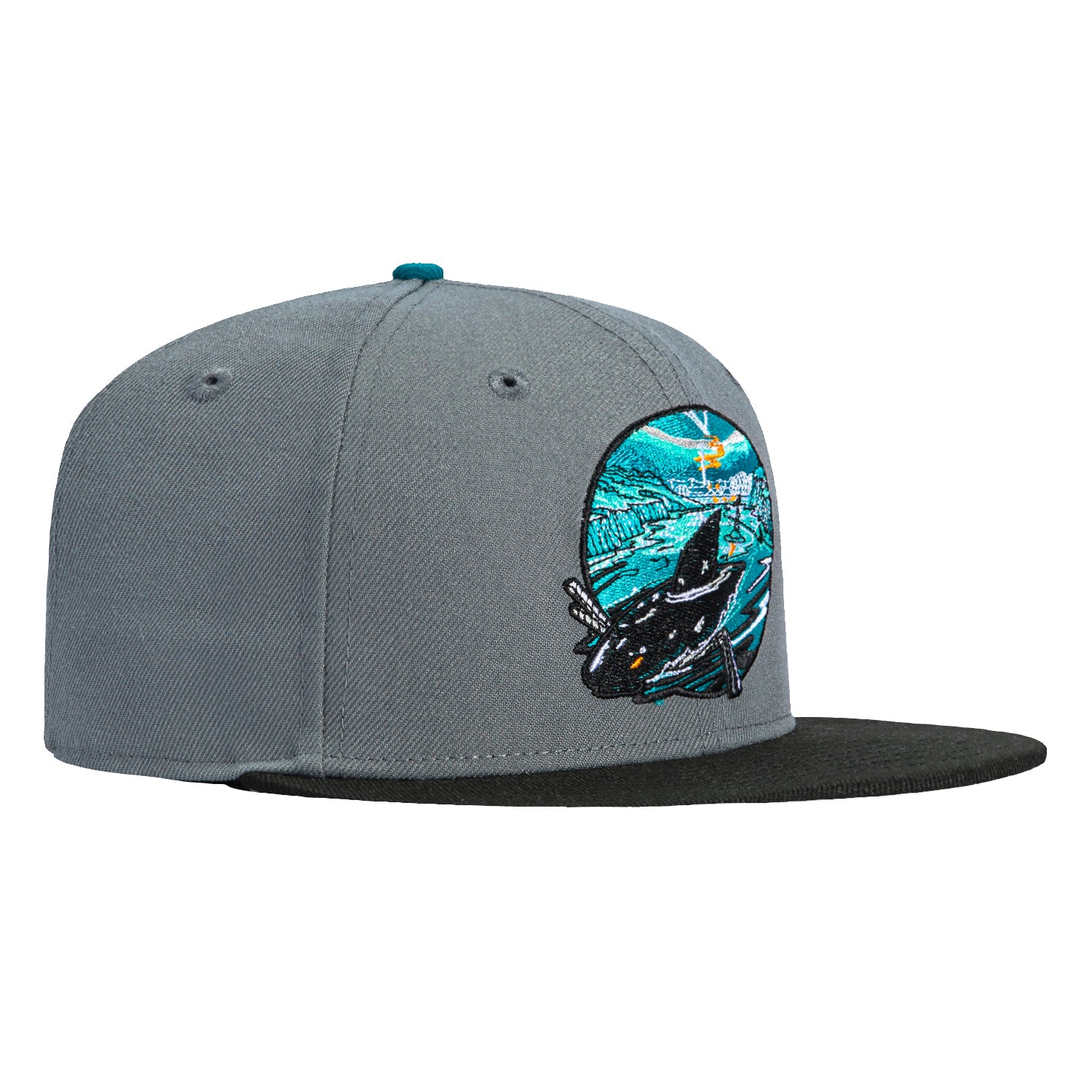 New Era 59Fifty San Jose Sharks Open Water Snapback Hat - Storm Grey & Black - Official NHL Licensed Baseball Cap for Men & Women - Perfect for Sports Fans, Outdoor Activities & Casual Wear