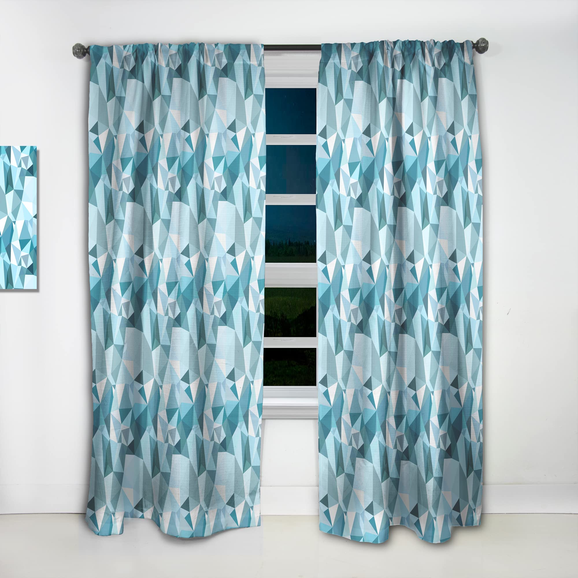 Polygonal Abstract Light Blue Geometric Curtains - Thermal Insulated Single Panel (52x63 inches) for Bedroom & Living Room - Modern Window Drapes for Home Decor & Light Control