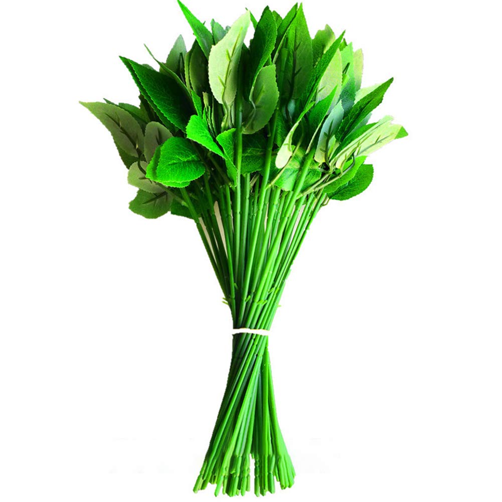 50Pcs UV Resistant Artificial Rose Flower Stems with Green Leaves - Fake Outdoor Plants for Wedding Bouquet, DIY Home Decor, Garden & Patio Decoration