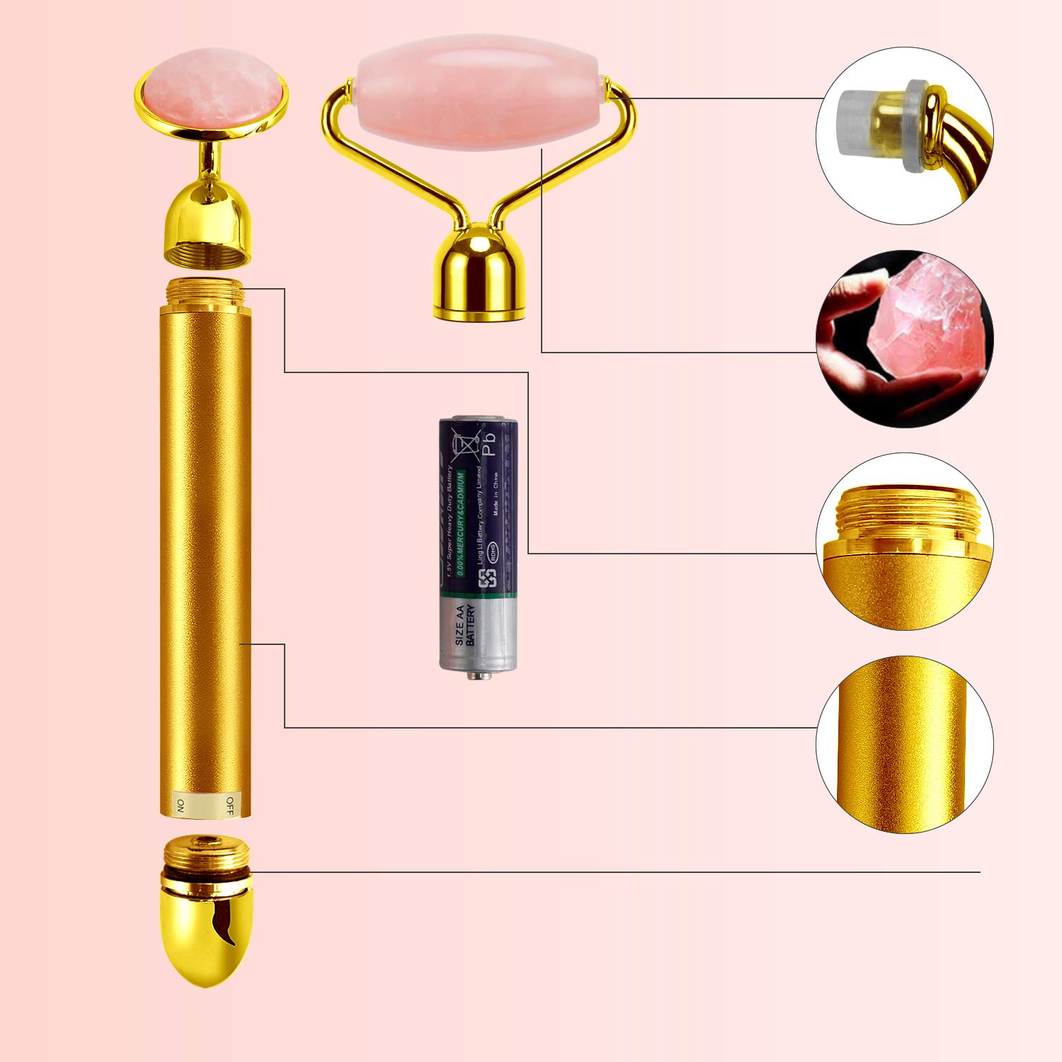 2-in-1 Electric Jade Roller & Face Massager - Rose Quartz Facial Massage Tool for Skin Tightening & Wrinkle Reduction | Perfect for At-Home Spa & Anti-Aging Skincare Routine