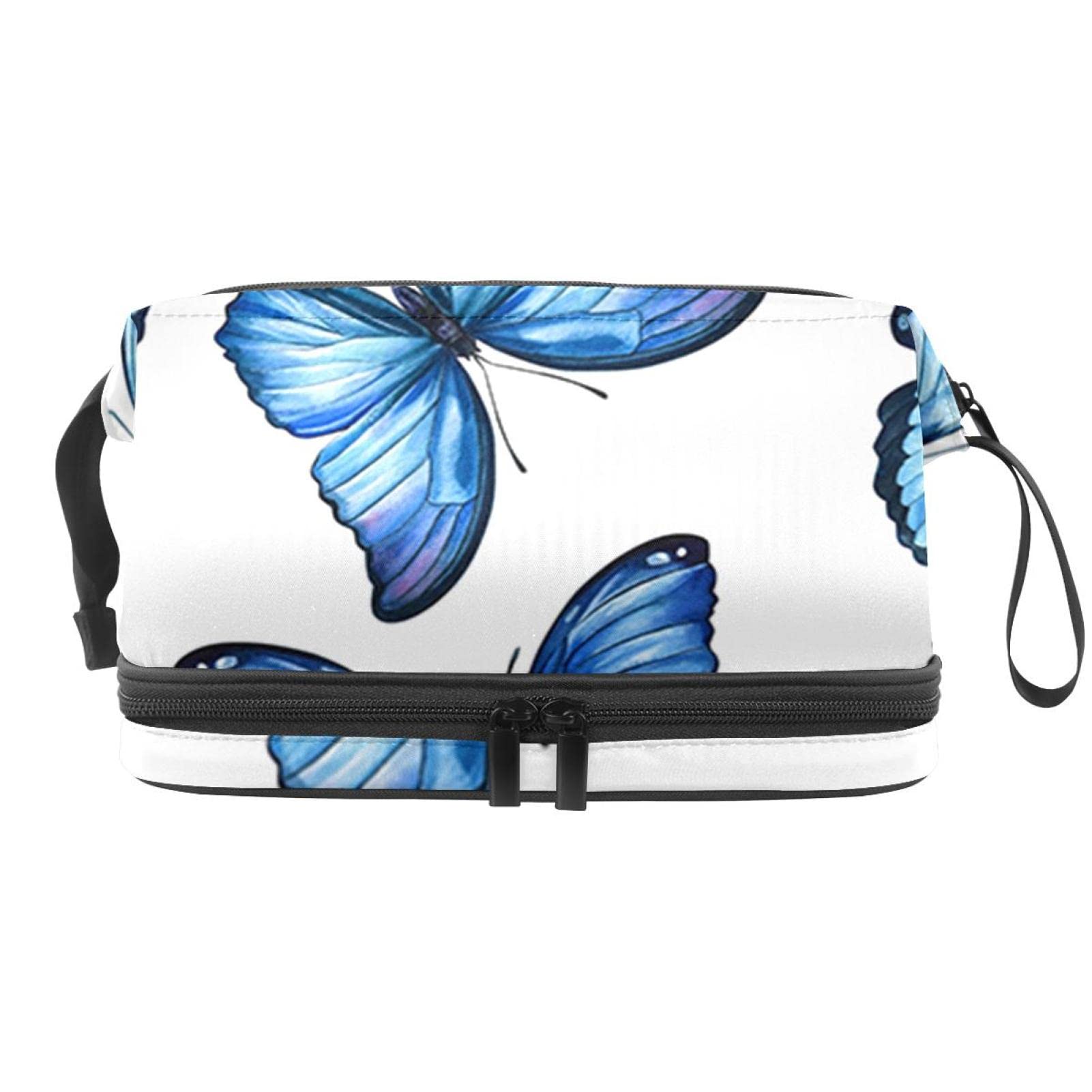 Butterfly Print Double Layer Makeup Bag with Separate Brush Compartment - Waterproof Cosmetic Organizer Pouch for Travel, Gym & Daily Essentials Storage