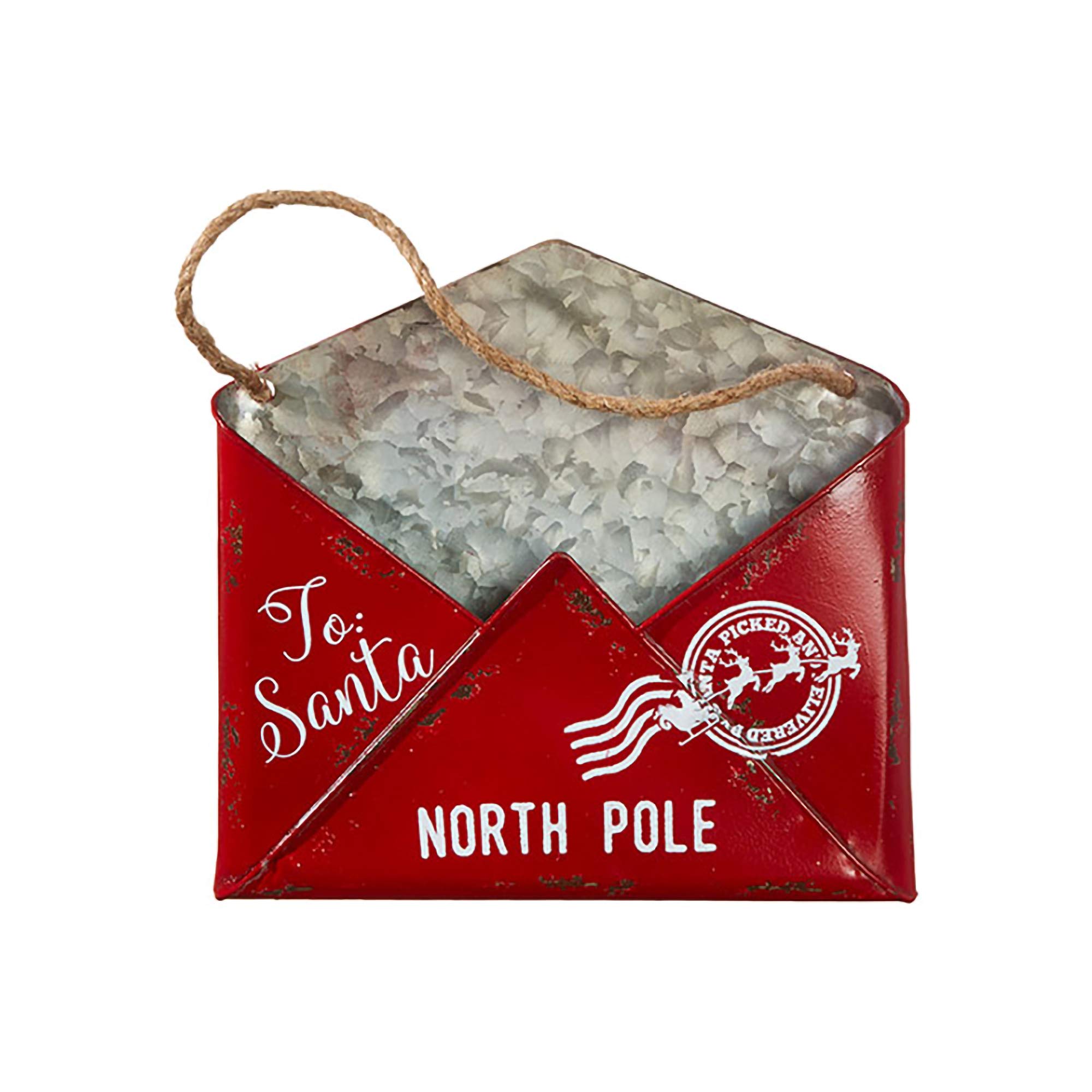 10 Inch Red Santa Christmas Envelope Iron Ornament - Festive Holiday Decor for Tree, Mantel & Gift Giving