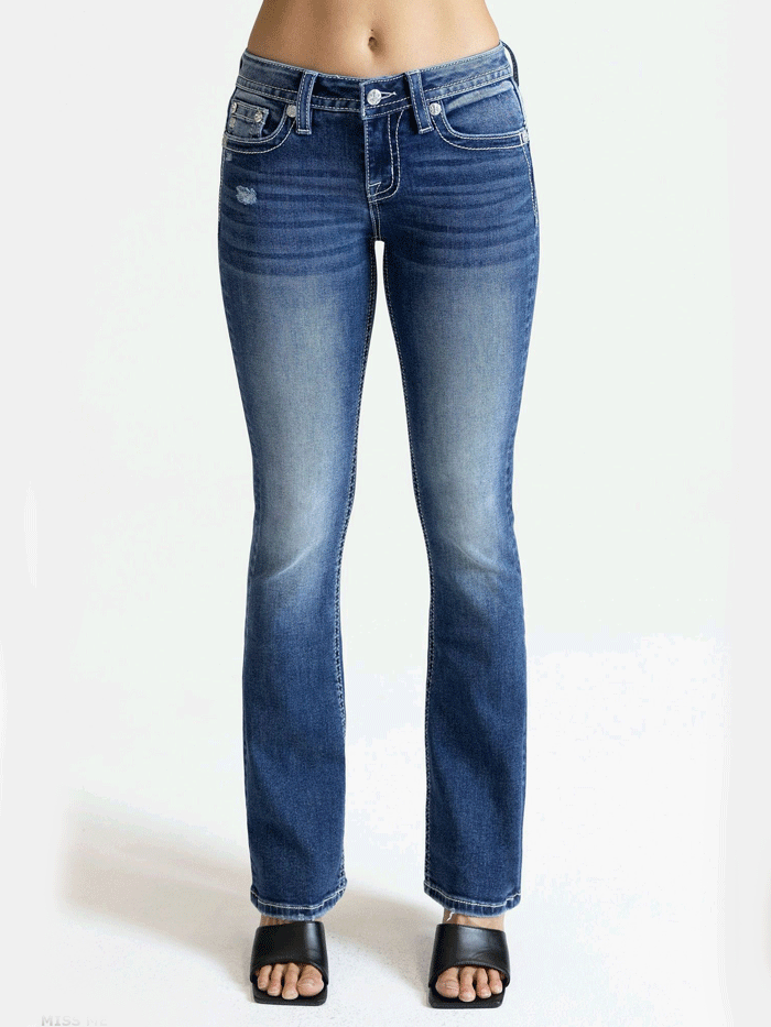 Miss Me M3444B117 Women's Mid Rise Bootcut Jeans in Medium Blue - Perfect for Casual Wear, Work & Everyday Comfort