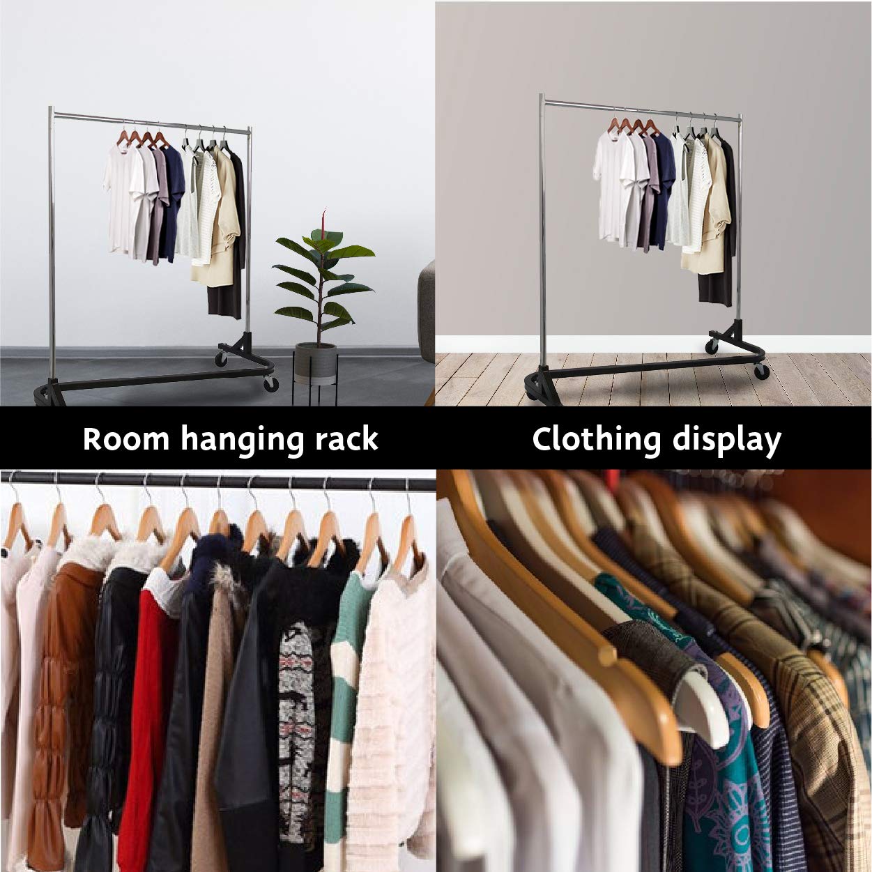 Heavy Duty Rolling Garment Rack - Commercial Grade Knock Down Clothing Rack with Durable Square Tubing for Home, Retail Store Display & Closet Organization - Perfect for Boutiques, Laundry Rooms & Event Merchandising