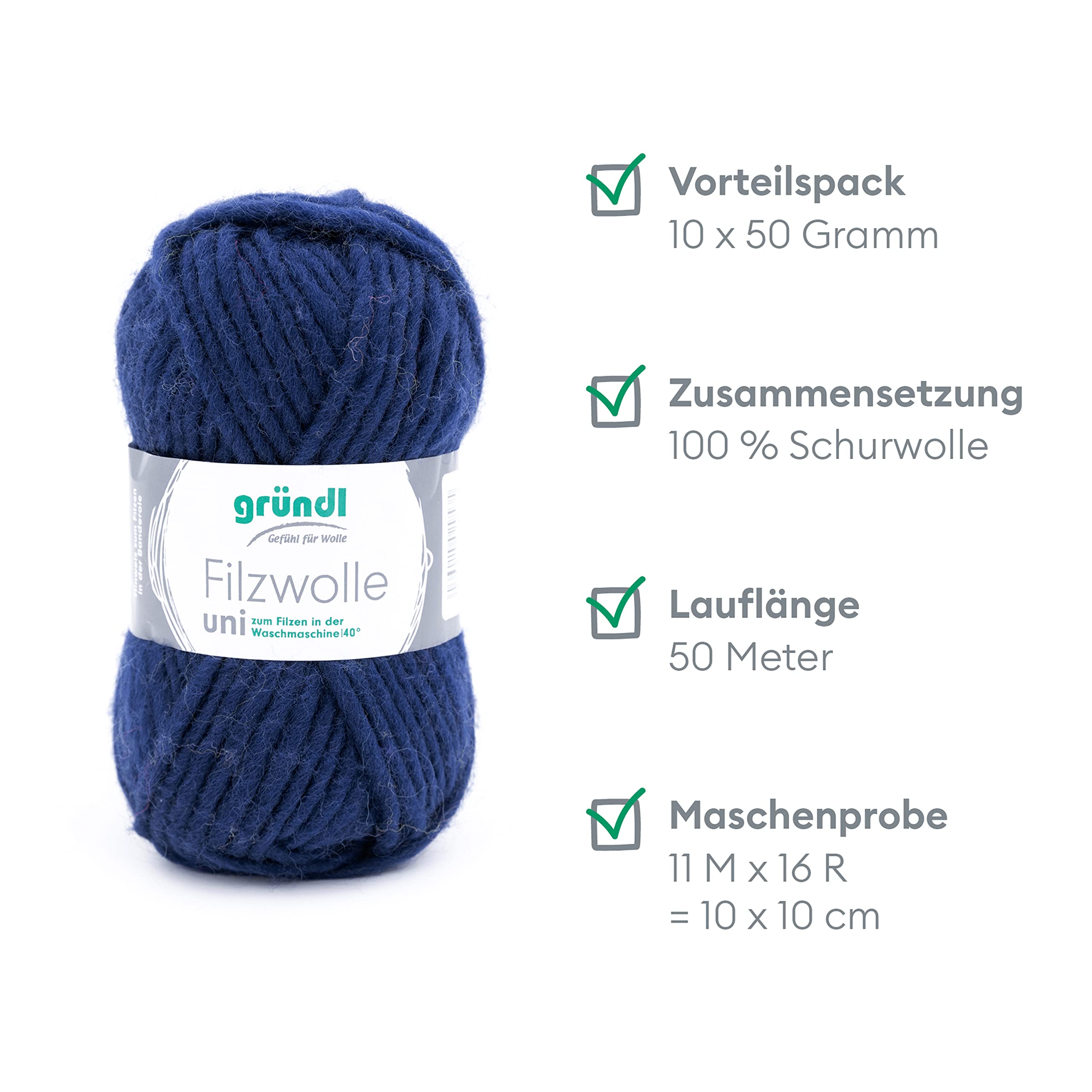 Gründl 10-Pack 50g Navy Felt Wool Balls (31x32x7.5cm) for DIY Crafts, Home Decor & Christmas Ornaments