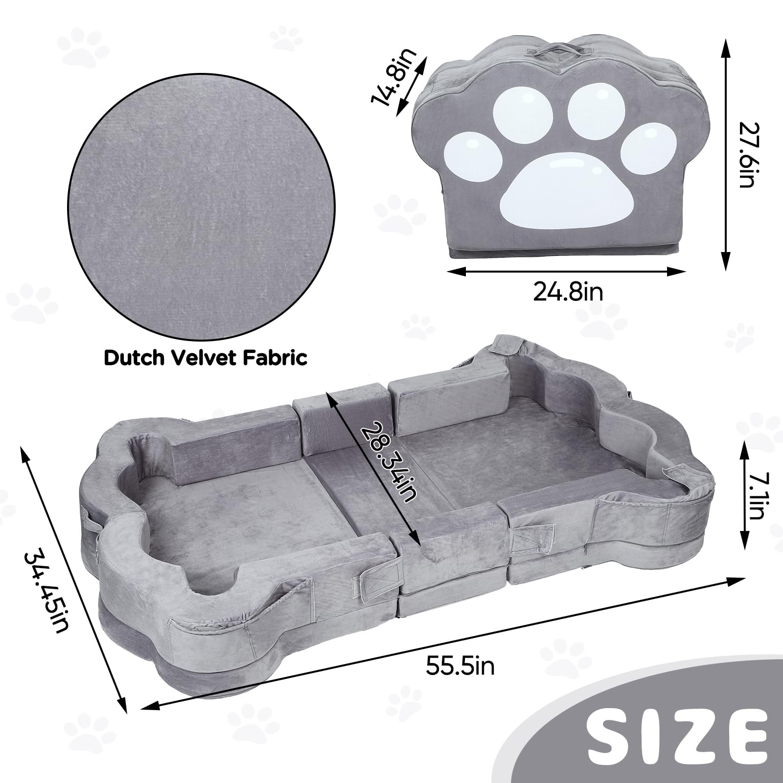 Portable Foldable Toddler Travel Bed for Kids 1-5 Years - Soft, Safe & Lightweight Floor Bed for Home & Camping (Grey)