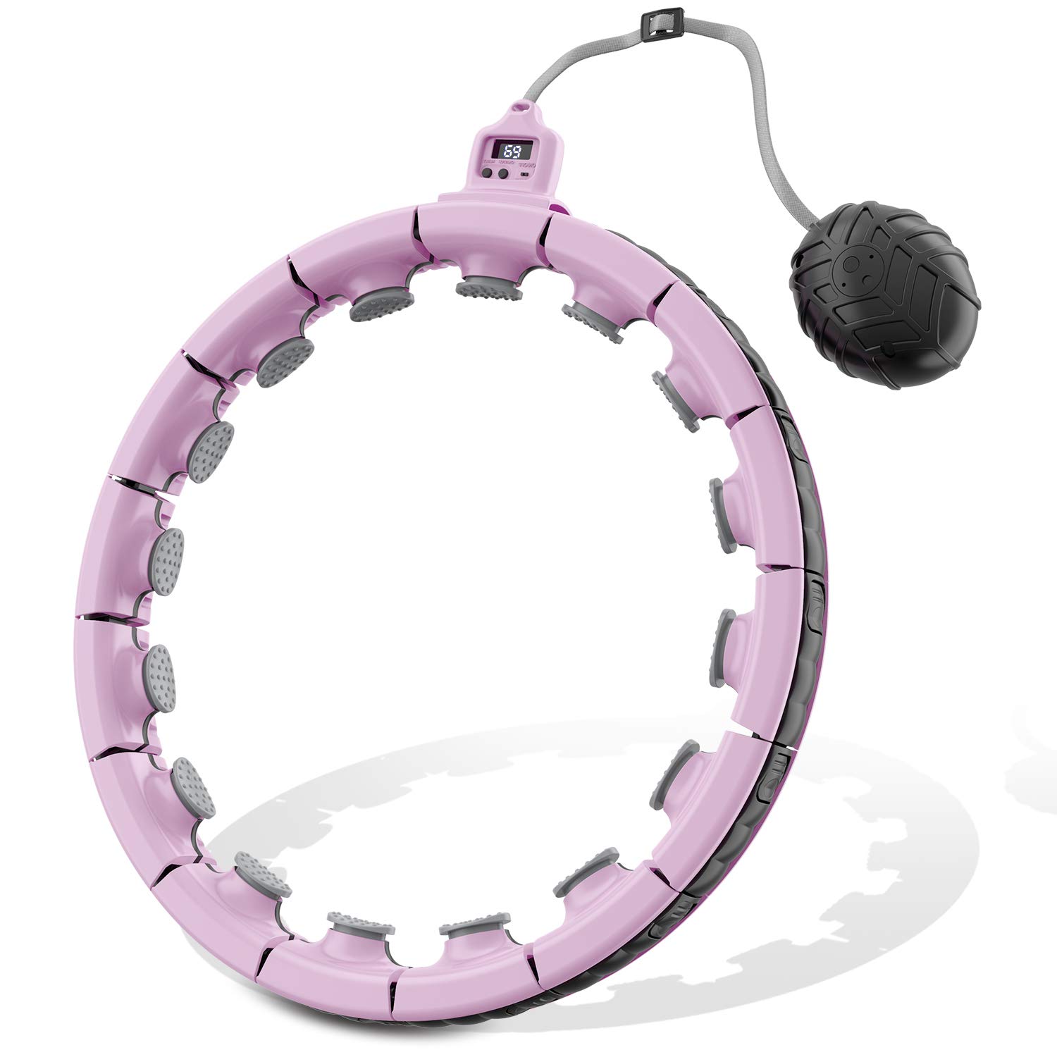HenSun Weighted Exercise Hoop - Adjustable Auto-Spinning Hula Hoop for Adults & Kids with 24 Detachable Knots, 2-in-1 Abdominal Workout & Massage for Weight Loss - Perfect for Home Fitness, Gym Workouts & Fun Family Activities