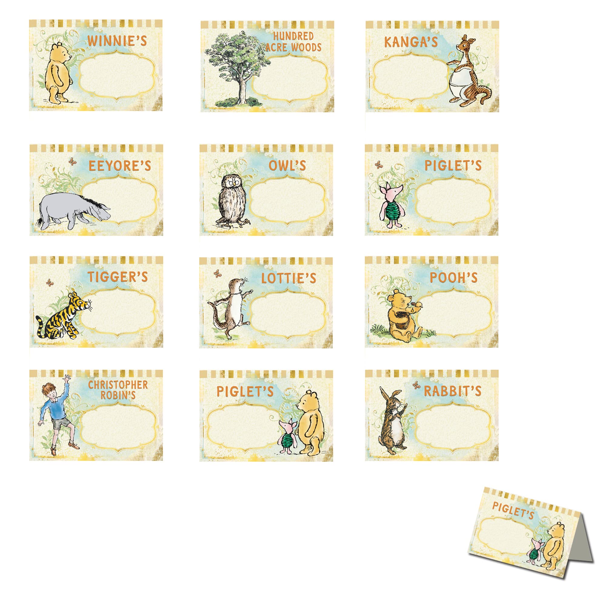 Classic Winnie the Pooh Food Labels - 12 Pack Cute Cartoon Food Signs for Baby Showers, Birthday Parties, and Table Decorations | Perfect for Themed Events, Dessert Tables, and Party Favors