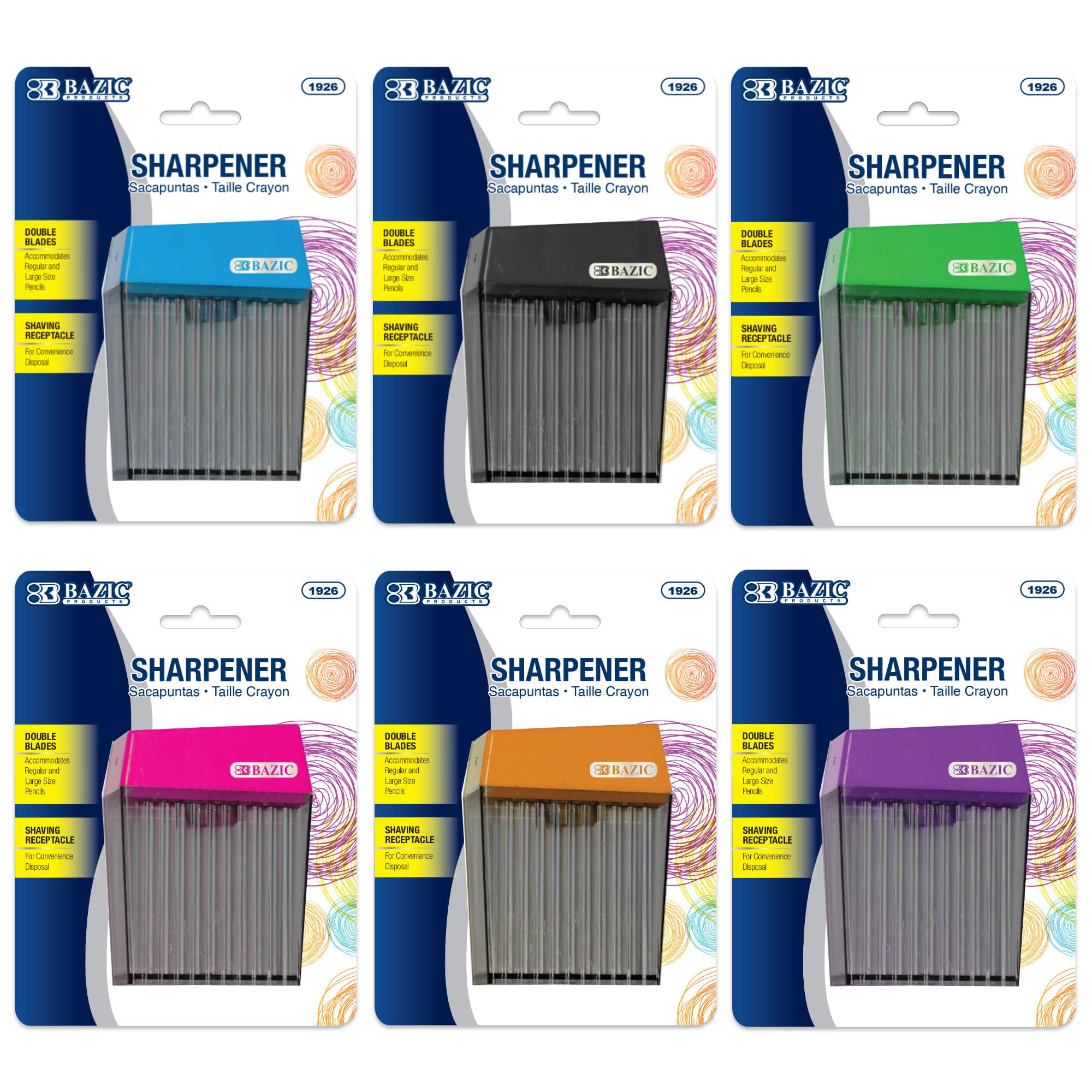 BAZIC Dual Blade Pencil Sharpener with Receptacle - Sharpens Standard & Jumbo Pencils, Crayons - 144-Pack Bulk Classroom & Office Supplies for School, Art, and Home Use