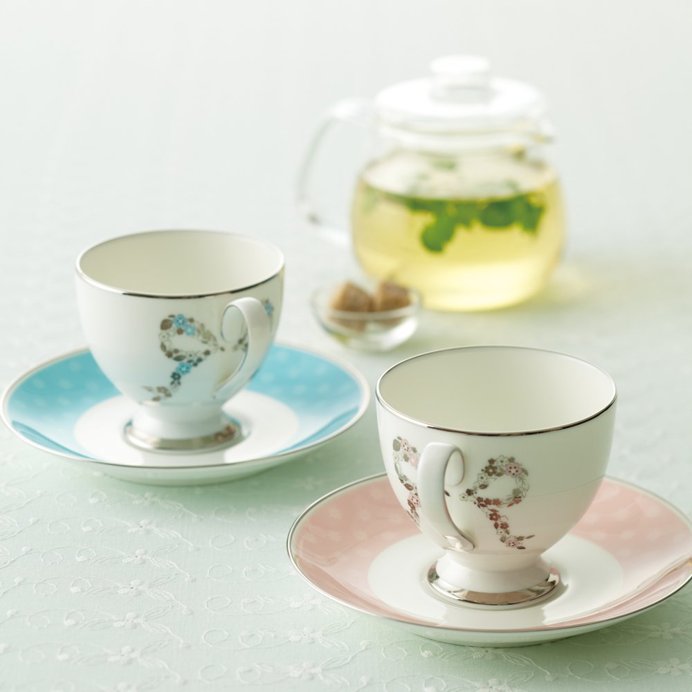 Narumi 96132-21755P Feliciita! 5-Piece Coffee Cup & Saucer Set - 8.3 oz (210ml) Porcelain Tea Set - Elegant Floral Design for Afternoon Tea, Bridal Shower & Home Decor
