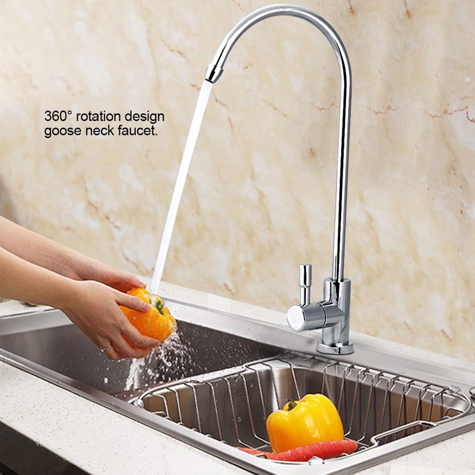 1/4'' Zinc Alloy Kitchen Sink Water Filter Faucet Tap Chrome RO Reverse Osmosis Drinking Water Filter for Cooking, Cleaning, and Hydration