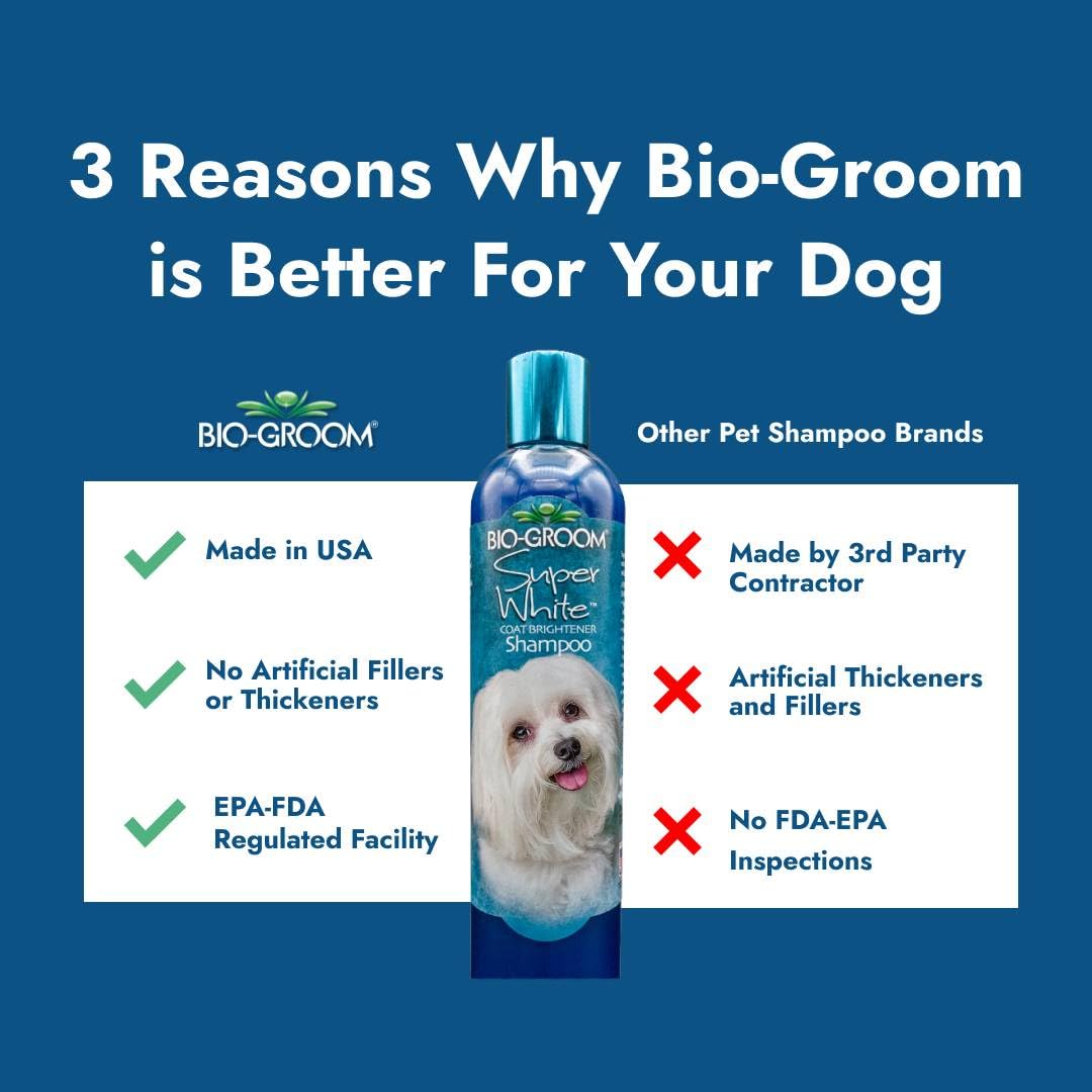 Bio-Groom Super Whitening Dog Shampoo for White Coats - 12 fl oz Cruelty-Free Pet Shampoo | Brightens & Cleans Puppy & Dog Fur | Ideal for Bathing, Grooming & Stain Removal