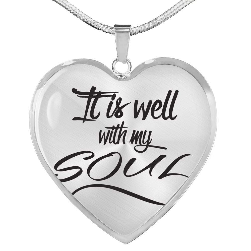 Stainless Steel or 18k Gold Heart Pendant Necklace with 'It is Well with My Soul' Bible Verse (Lamentations 3:24-26) - 18-22 Inch Adjustable Chain - Inspirational Christian Jewelry Gift for Women, Baptism, Confirmation & Daily Faith Wear