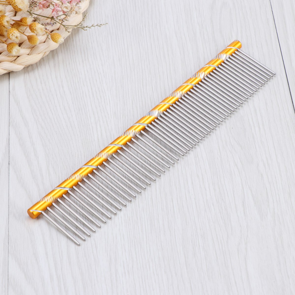 Stainless Steel Pet Grooming Comb with Rounded Ends - Tangle & Knot Remover for Cats & Dogs - Gentle Detangling Comb for Daily Pet Care & Professional Grooming