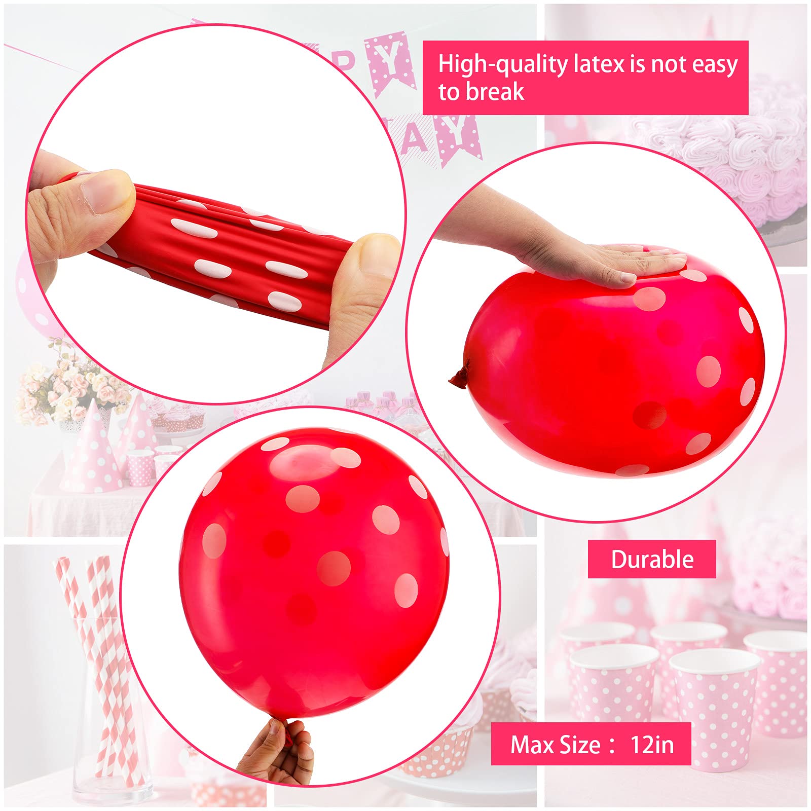 33 Pieces Strawberry Balloons with Polka Dots - Latex & Foil Balloon Set for 1st Birthday Party Decorations, Baby Shower, Summer Fruit Themed Events - Perfect for Girls' Sweet Party, Gender Reveal & Dessert Table Decor (Red)