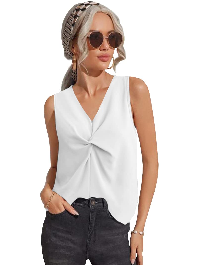 Haloumoning Women's Twist Knot V-Neck Tank Tops - Sleeveless Casual Vest Shirts for Summer, Beach, and Everyday Wear