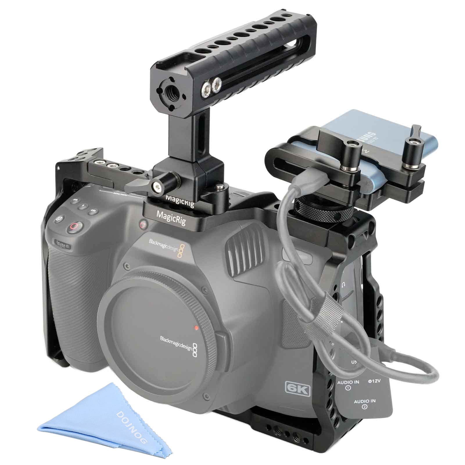 BMPCC 4K/6K Pro/6K G2 Camera Cage - NATO Handle, SSD Mount, Cold Shoe & ARRI Locating Holes | Compatible with Blackmagic Pocket Cinema Cameras | Perfect for Filmmaking, Vlogging & Professional Video Production