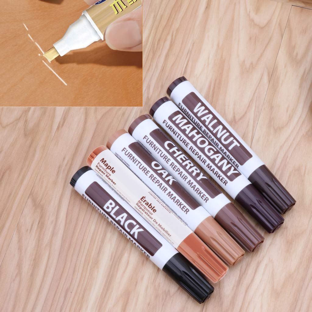 Upgraded Wood Repair Marker Pen - 6 Black Wax Sticks for Floor & Furniture Scratch Repair, Easy to Use, Durable Marine Silicone Sealant - Perfect for Home, Office, and Marine Furniture Restoration