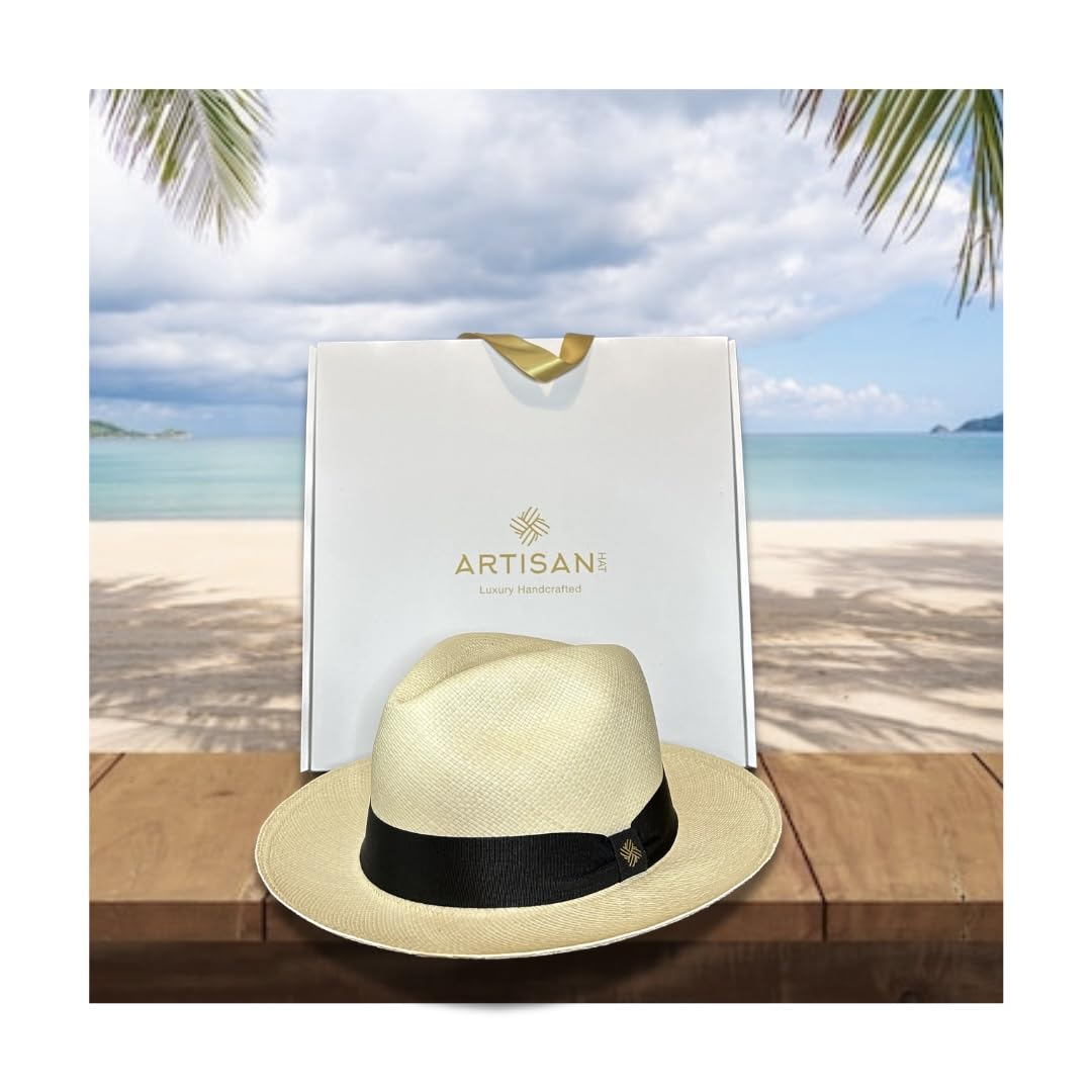 Genuine Panama Hat for Men - Premium Montecristi Straw Fedora with Adjustable Ribbon | Lightweight, UV Protection, Handmade in Ecuador | Perfect for Beach, Travel & Summer Outfits (X-Large, Beige)
