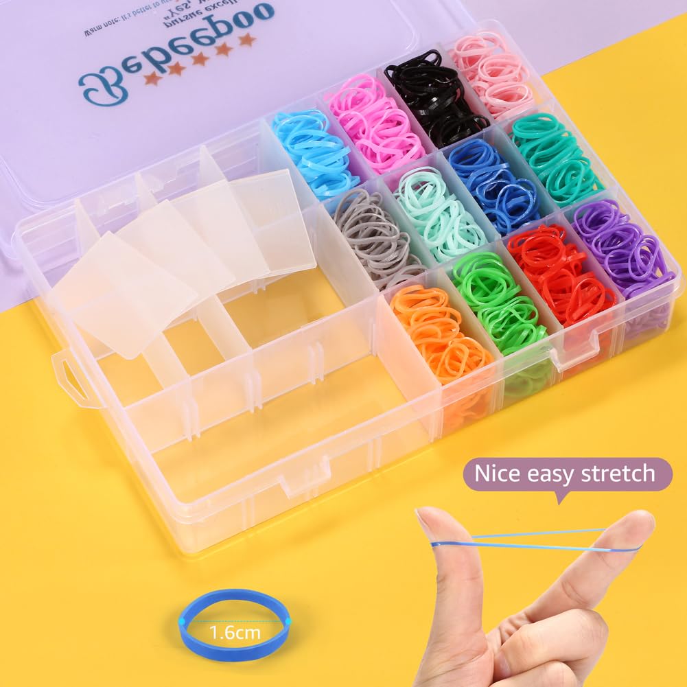 BEBEEPOO 2000 pcs Mini Hair Rubber Bands - 24 Colors Elastic Hair Ties for Girls & Babies with Organizer Box & Rat Tail Comb | Soft Small Hair Bands for Braiding, Ponytails & Hairstyling