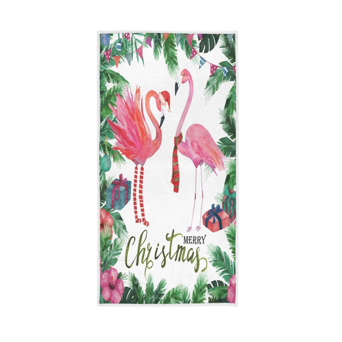 ALAZA Christmas Flamingo Tropical Palm Tree Hand Towel - 15x30 Inch Absorbent Cotton Yoga Gym & Spa Towels - Multipurpose for Bathroom, Kitchen, Hotel & Home Decor - Perfect for Holiday Gifts, Beach Parties & Tropical Themed Events