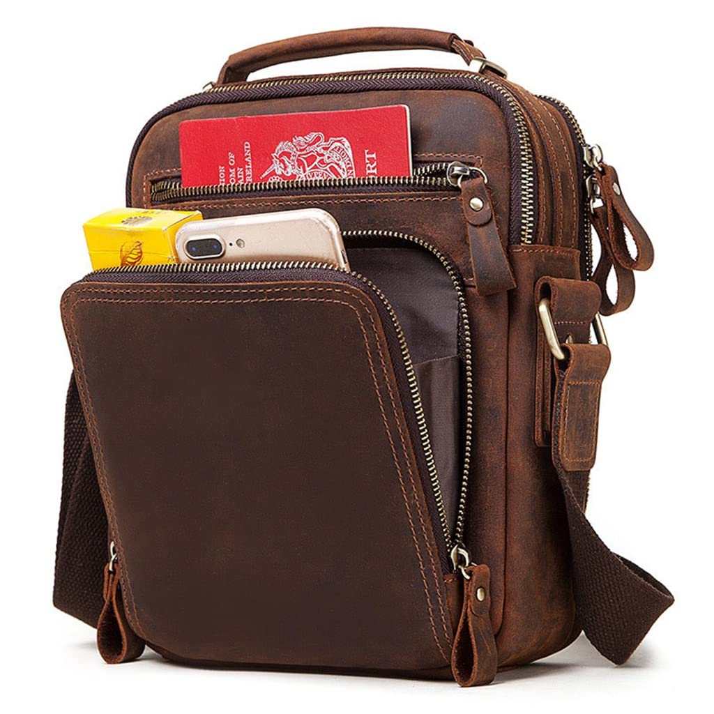 Premium Vintage Leather Messenger Bag for Men - Durable Crossbody Shoulder Bag, Travel Handbag (Color: Brown, Size: 9.8
