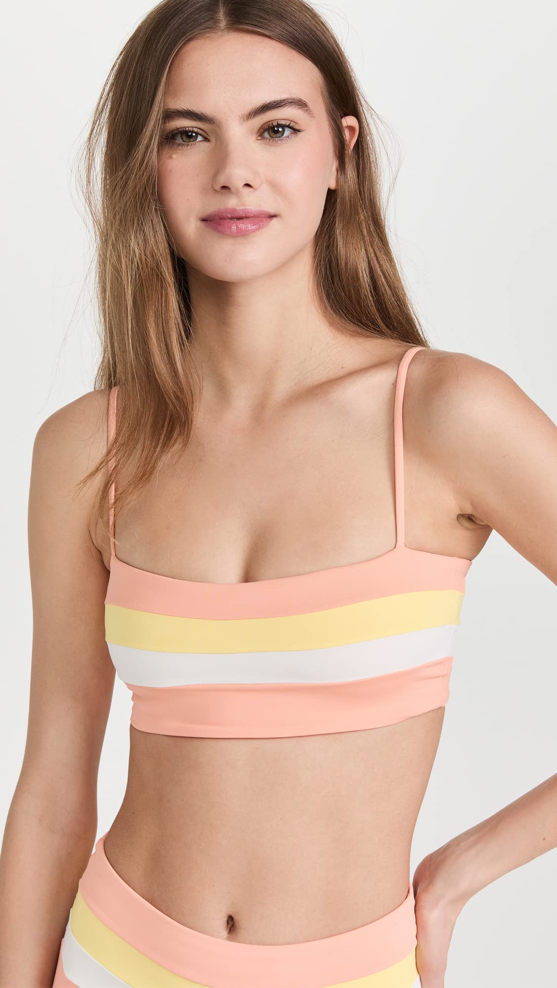 LSpace Women's Rebel Stripe Bikini Top - Cream, Lemon Drop & Tangy - Size S | Sexy Summer Swimwear for Beach, Pool & Vacation