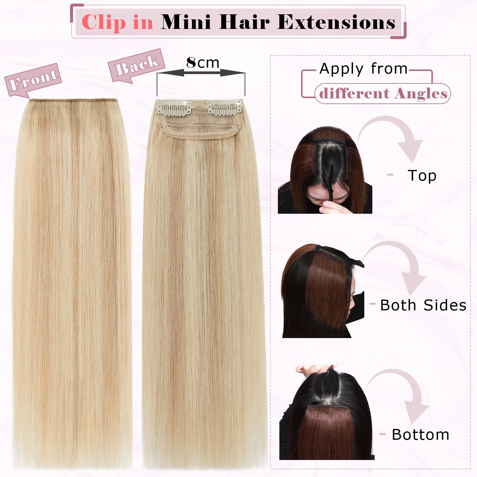 6 Inch Clip-In Human Hair Extensions for Short Hair - Ash Blonde & Bleach Blonde | Invisible Mini Hair Pieces for Thinning Hair | Natural Real Human Hair for Men & Women | Perfect for Volume Boost & Everyday Styling
